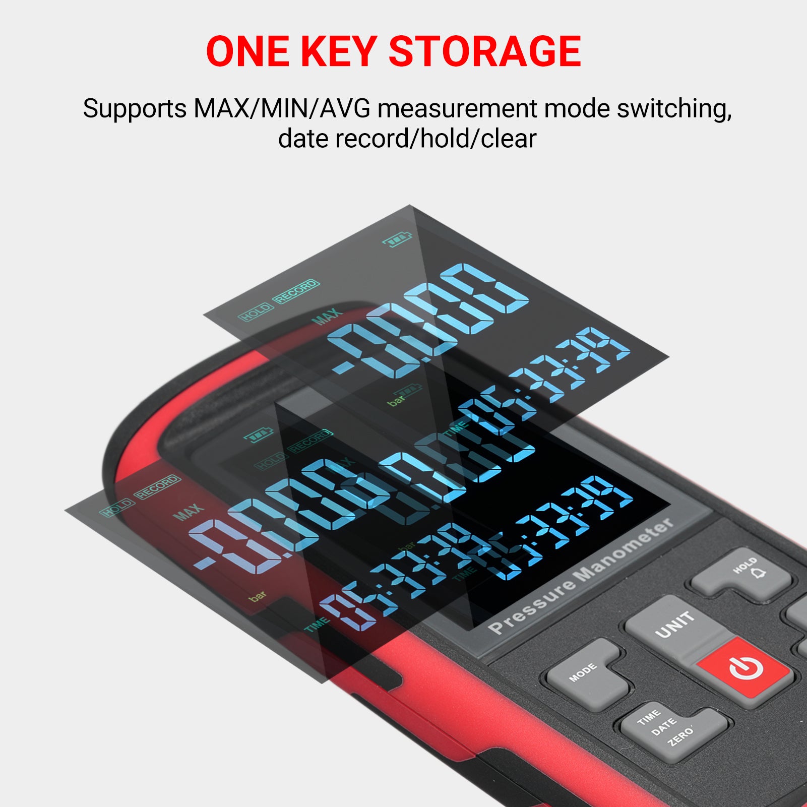 GT5101 Digital Manometer, Dual-Port Manometer Gas Pressure Tester, Handheld Professional Air Pressure Meter, 13 Selectable Units Differential Pressure Gauge, with Large LCD Display