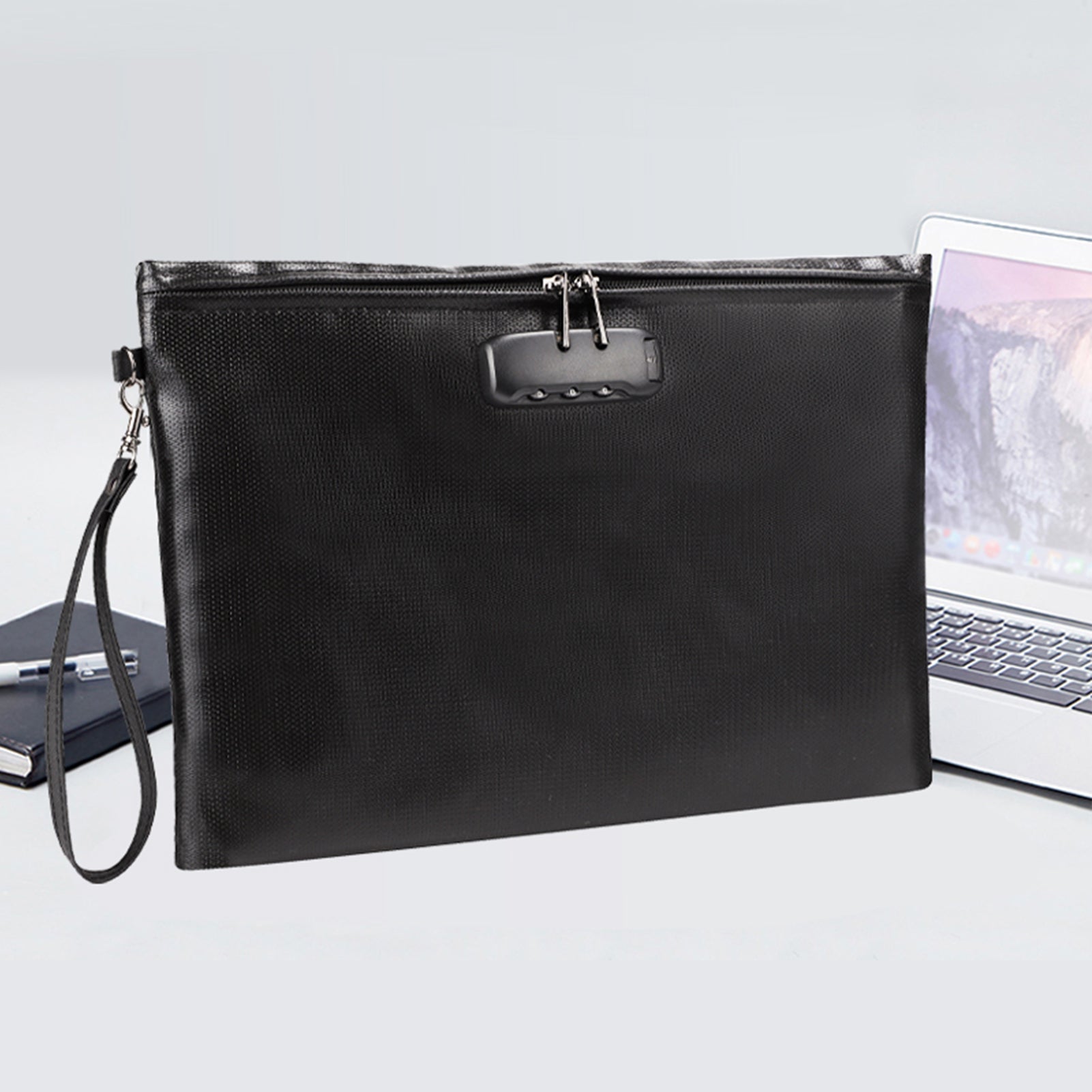 Fireproof Document Bag with Lock Money Safety Organizer Zipper Closure Storage Pouch Pocket with 10 Cards Slot for for A4 Documents File Cash Passport Certificates Home Office Travel