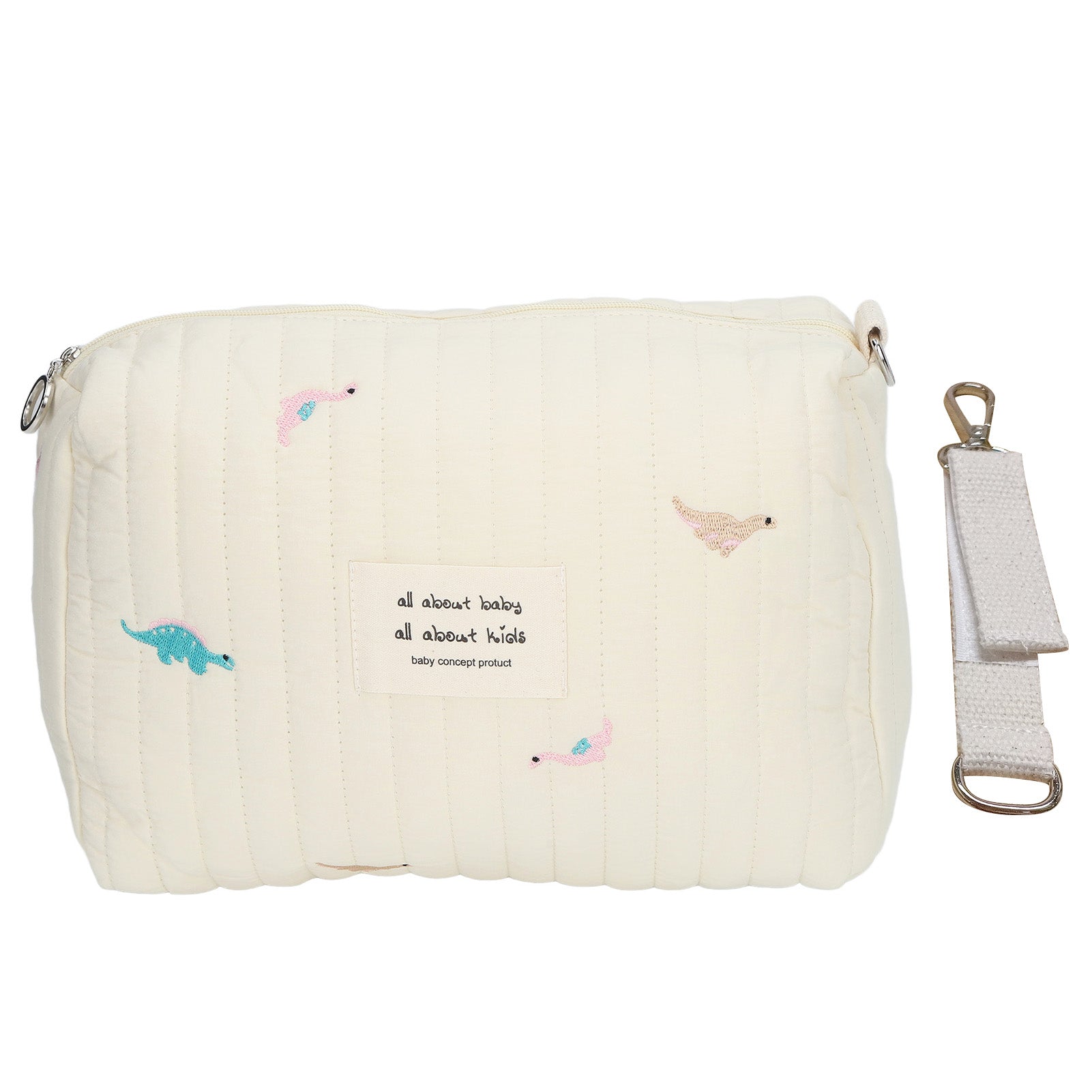 Diaper Bag Organizing Pouch Exquisite Embroidery Soft Cotton Large Capacity Stroller Bag Organizer for Travel Dinosaur