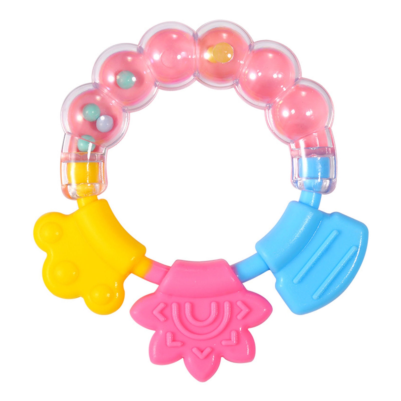 Baby Rattle Teether Gum Multifunctional Bite Resistant Silicone Baby Rattle Chew Toy for Baby Infants Pink