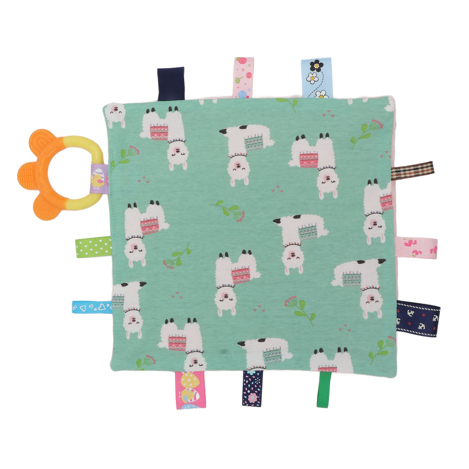 Baby Snuggle Blanket Soothing Sensory Soft Plush Colorful Tags Odorless Teether Blanket for Infant Newborn Type 2