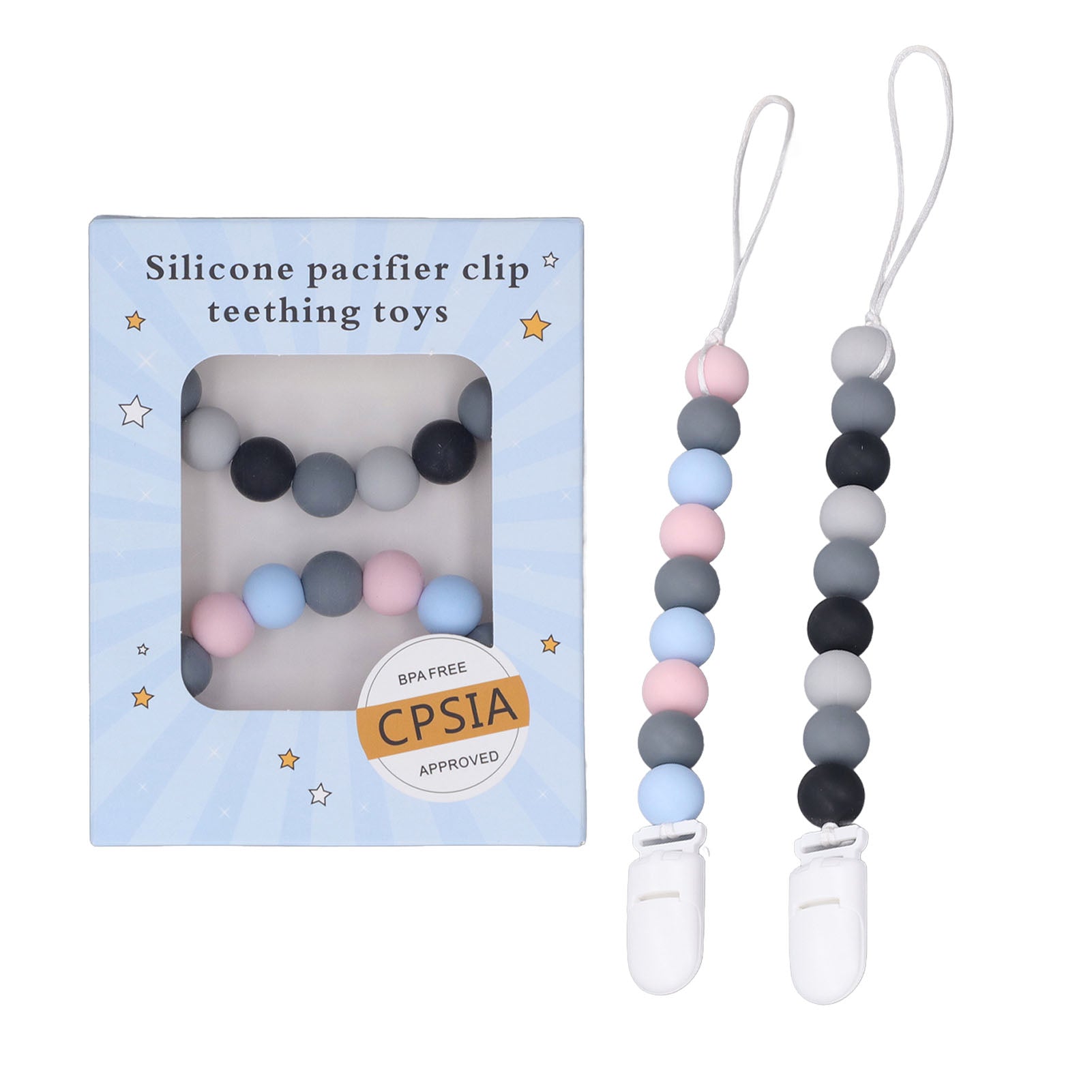 2 Pcs Baby Pacifier Clip Multifunctional Soft Flexible Silicone One Piece Pacifier Clip Holder Toy for Boys Girls