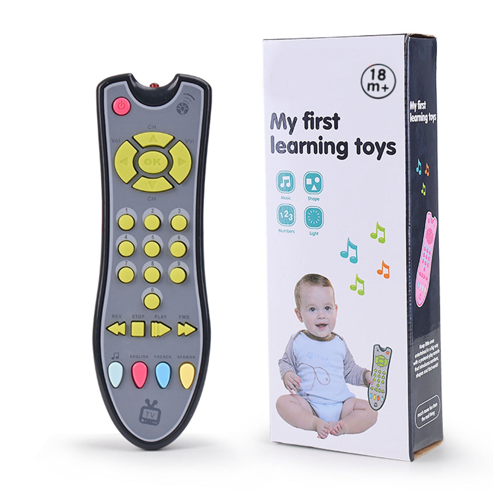 Baby Simulation Remote Control Music English Learning Educational TV Remote Control Toy Grey