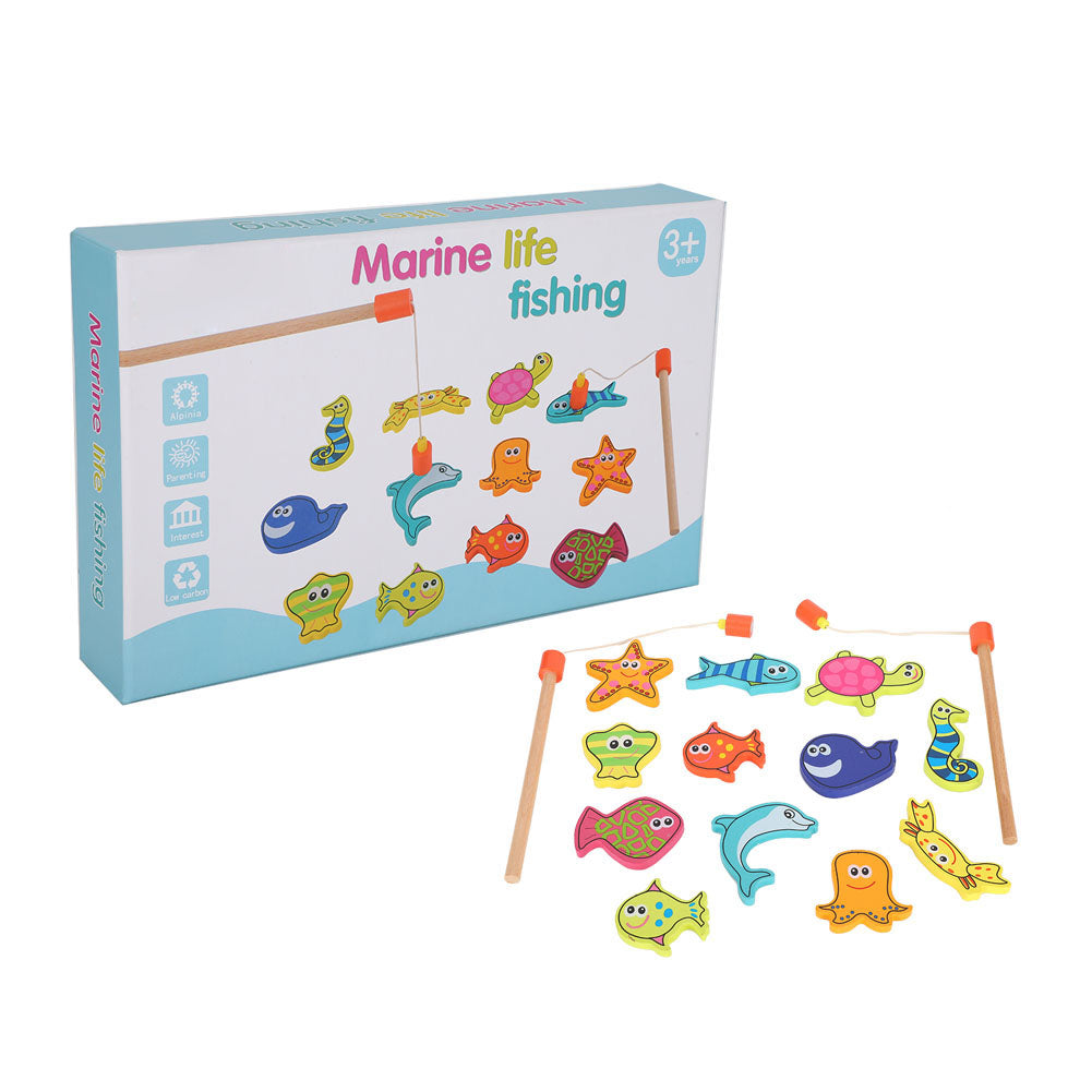 Wood Magnetic Marine Organism Fishing Pole Rod Toy Game Educational Toys for Children Kid