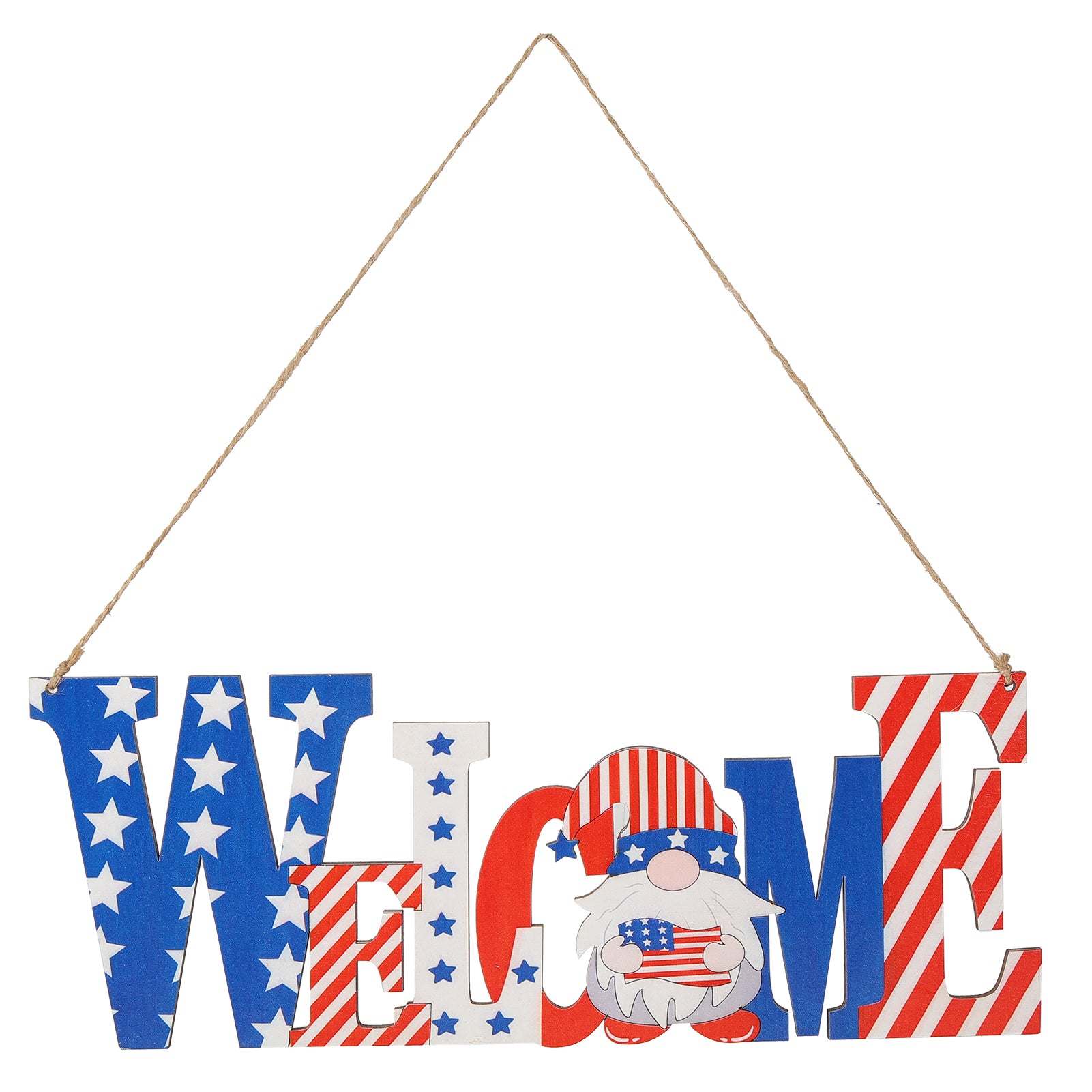 Wooden Independence Day Gnome Door Sign Portable Wall Hanging Sign Home Party DecorationsWELCOME