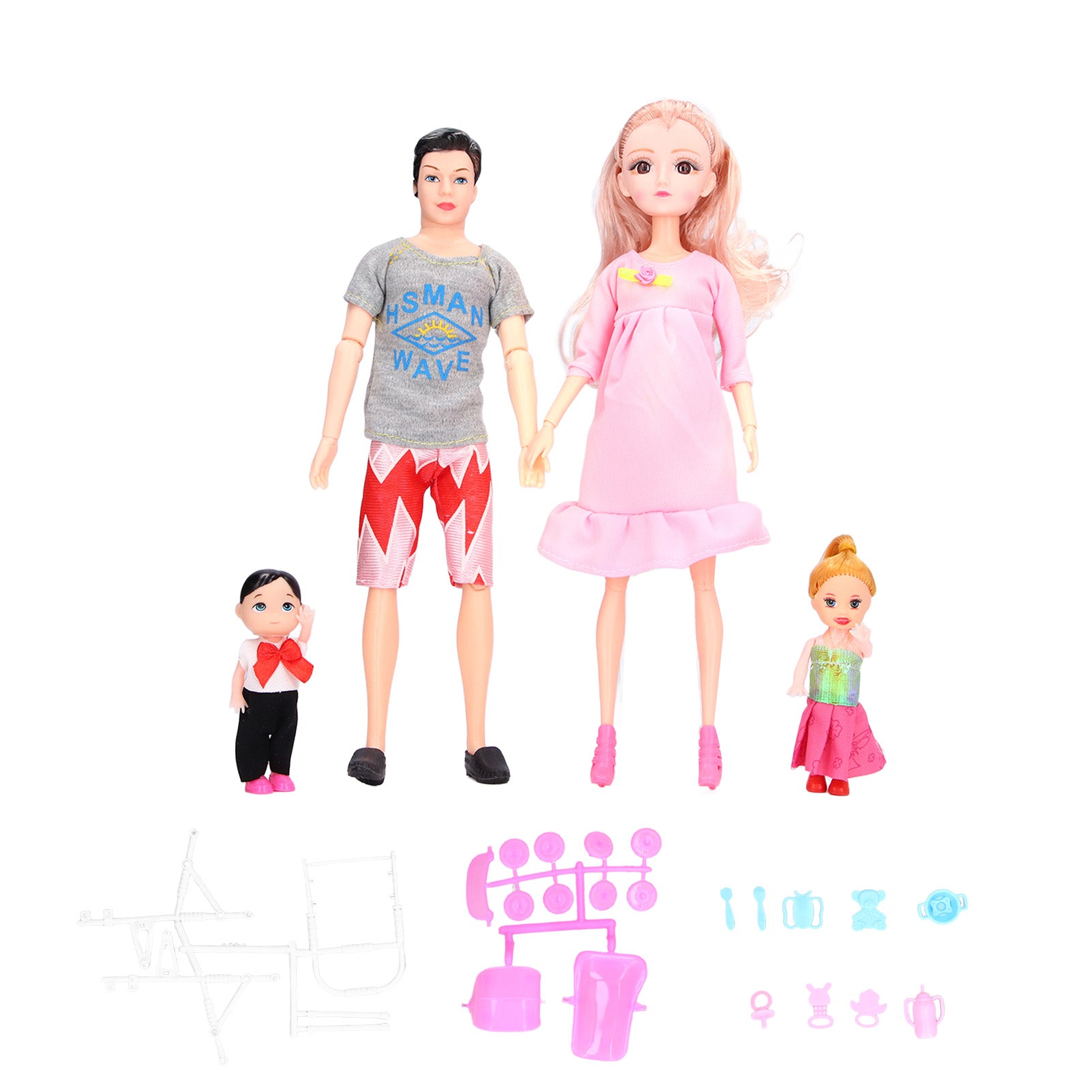Family Doll Set Children Cute Dad Pregnant Mom Son Daughter Baby Doll with Accessories Holiday Gift