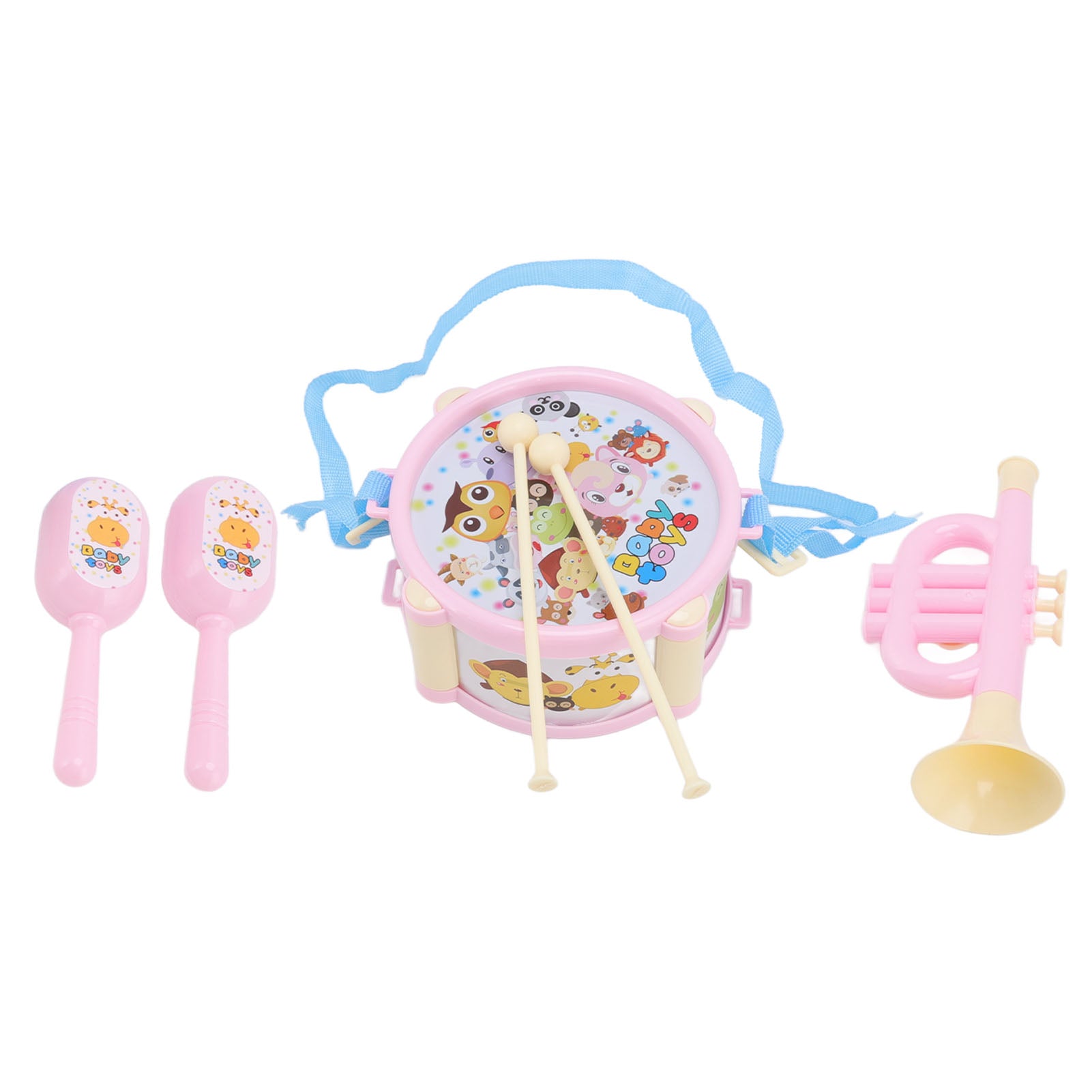 6 Pcs Educational Baby Musical Toys Drum Set Musical Instruments Shakers Percussion On Sand Hammer Set Pink