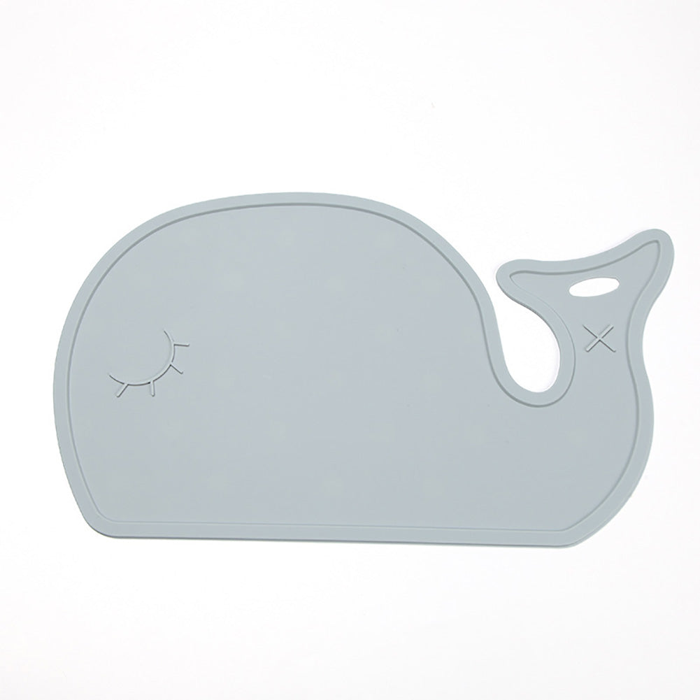 Cute Animal Pattern Silicone Non slip Wear Resistant Pad Mat Placemat for Children(Gray Whale Shape)