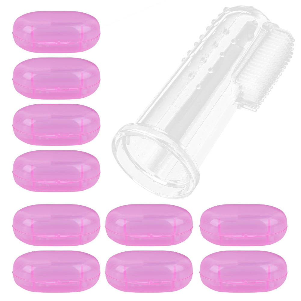10pcs Baby Finger Toothbrush Infant Silicone Soft Finger Toothbrushes for NewbornPink Shell