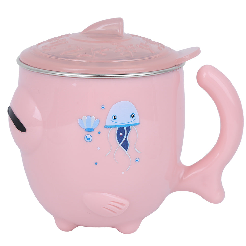 Stainless Steel Children Insulation Cup Cartoon Cute Baby Food Snack Cup with LidPink