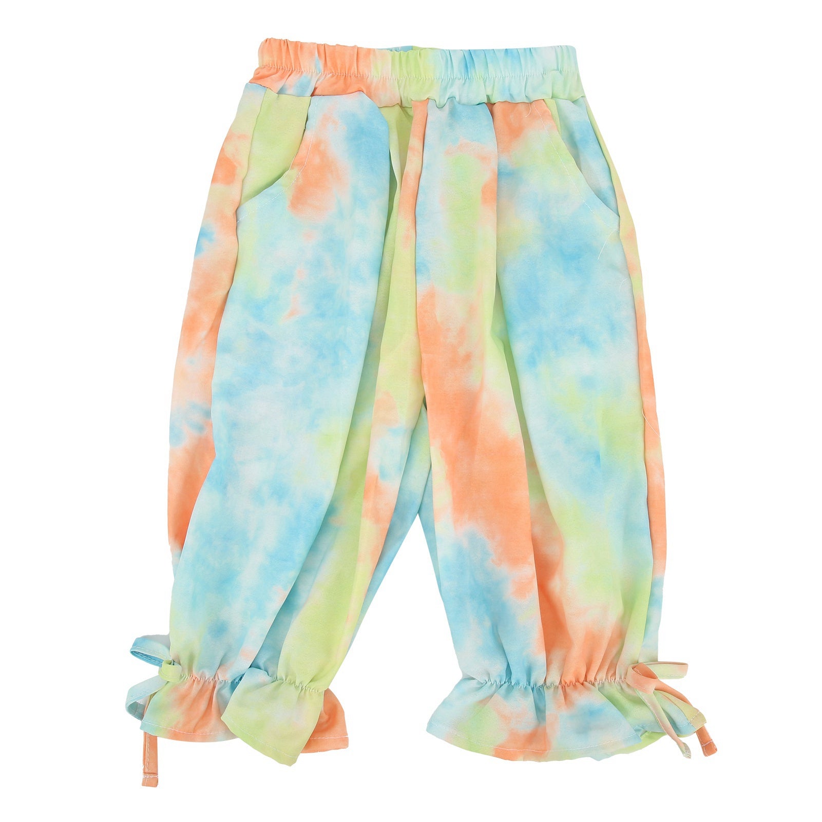 Girls Tie Dye Joggers Pants Comfortable Fashionable Tie Dye Loose Sweatpants for KidsYellow 90cm