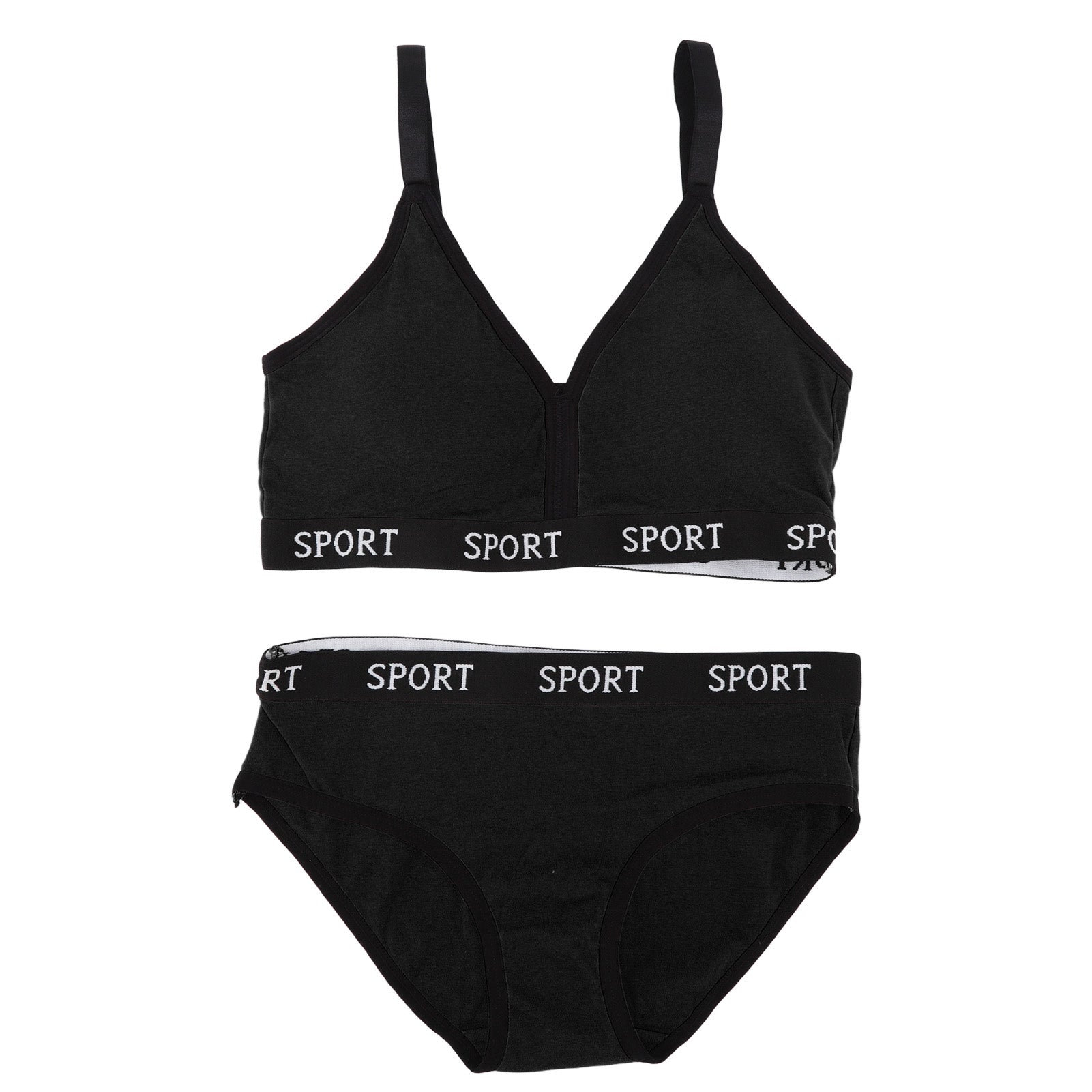 Women Sports Bra Underwear Set Soft Breathable Adjustable Combed Cotton Bra Panties for Yoga Exercise Black