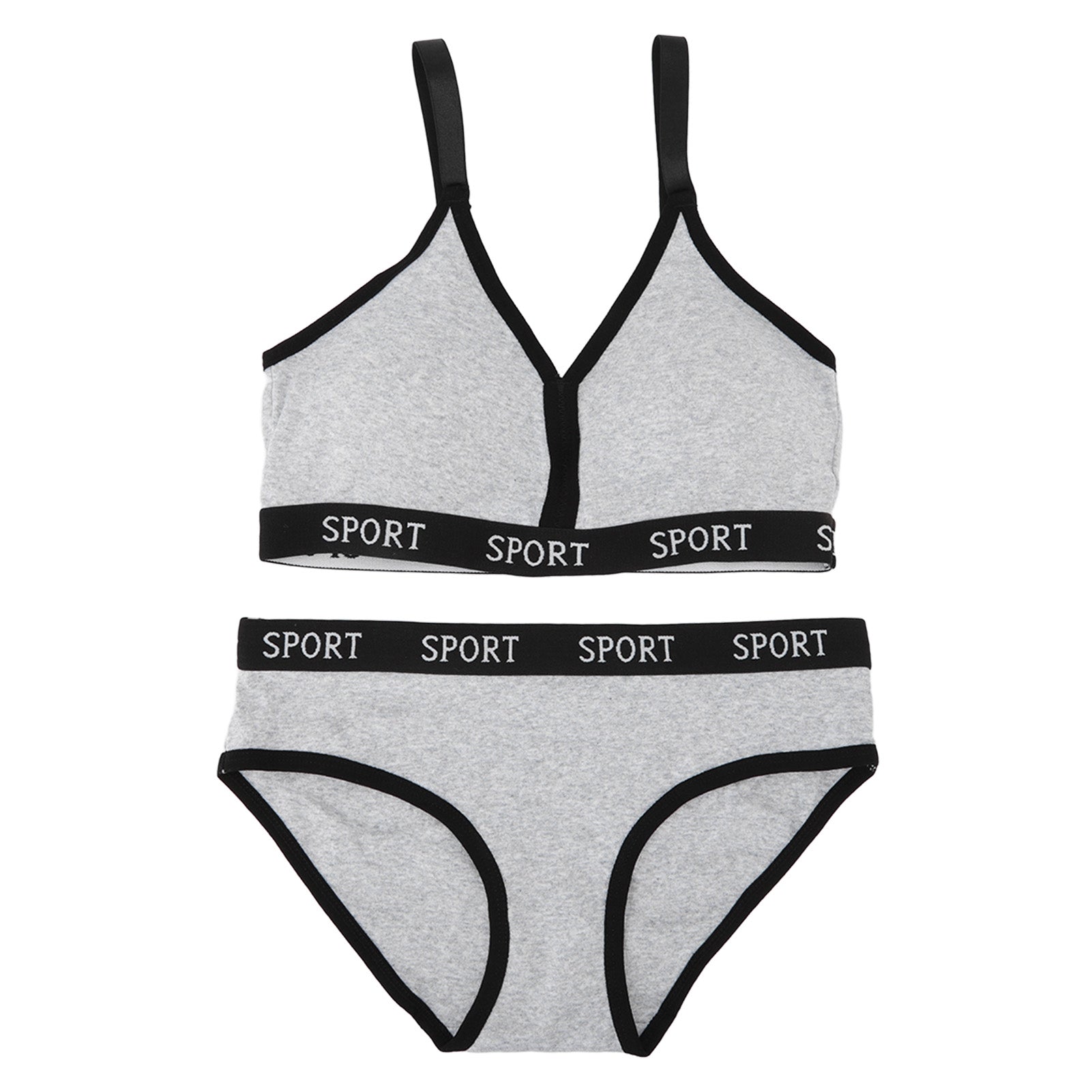 Women Sports Bra Underwear Set Soft Breathable Adjustable Combed Cotton Bra Panties for Yoga Exercise Light Grey