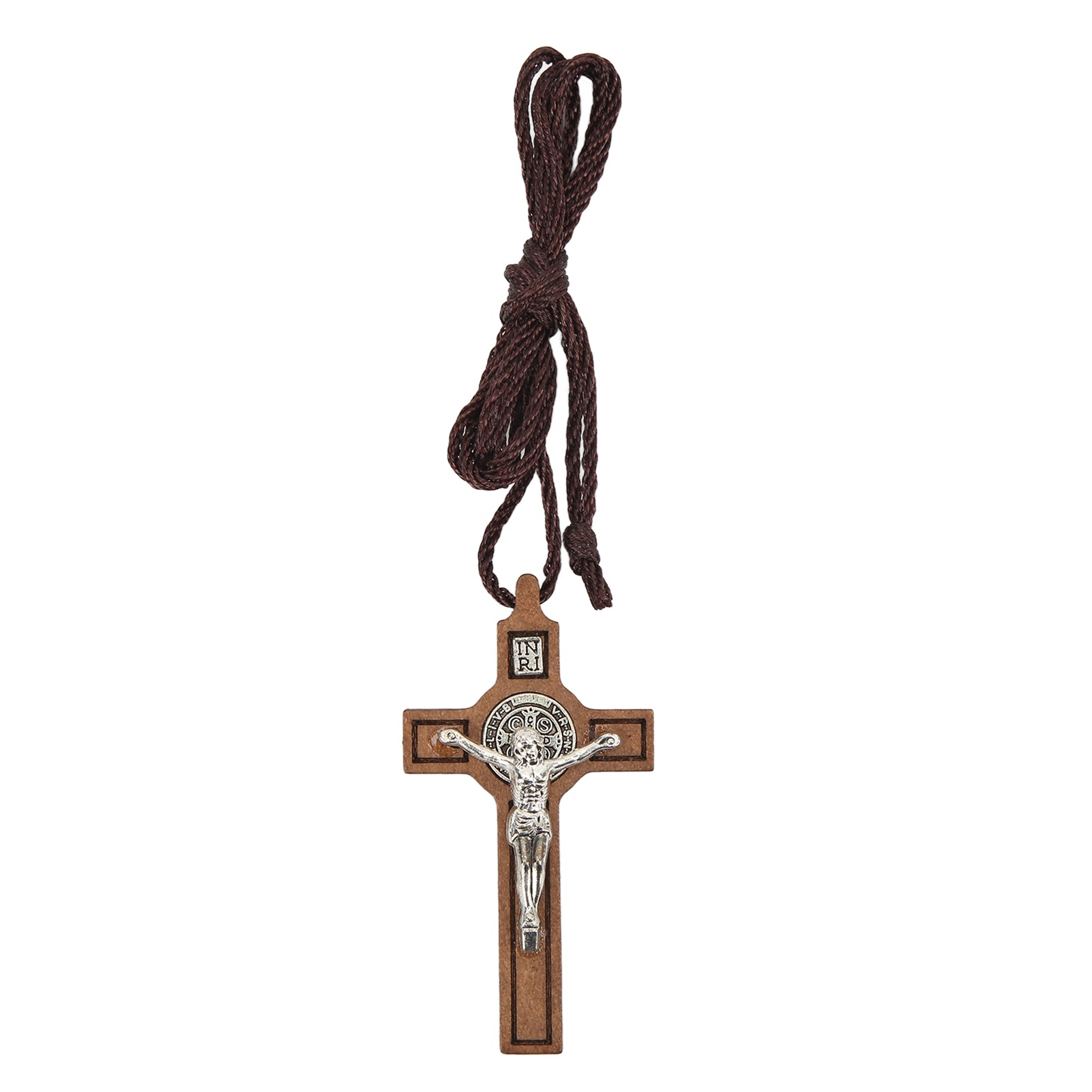 Wood Cross Necklace Natural Walnut Alloy Exquisite Color Simple Style Crucifix Necklace for Party Car Holiday