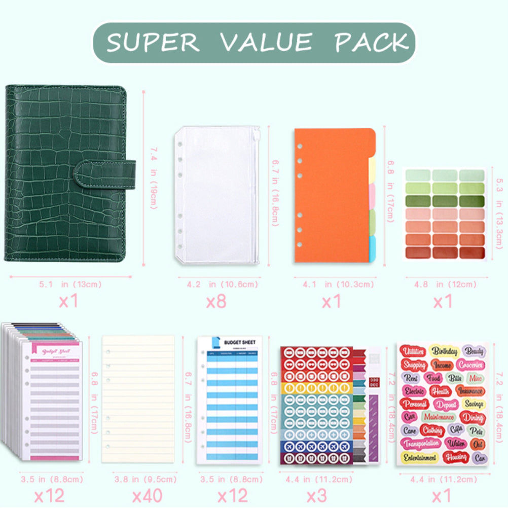 A6 Pattern PU Leather Budget Organiser with Magnetic Buckle Budget Planner Financial Planner Budget Binder Money Saving Folder