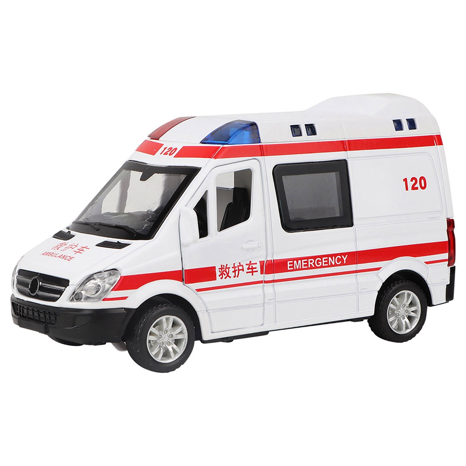1:36 Hospital Rescue Ambulance Diecast Alloy Model With Pull Back Sound Light For Children Toys