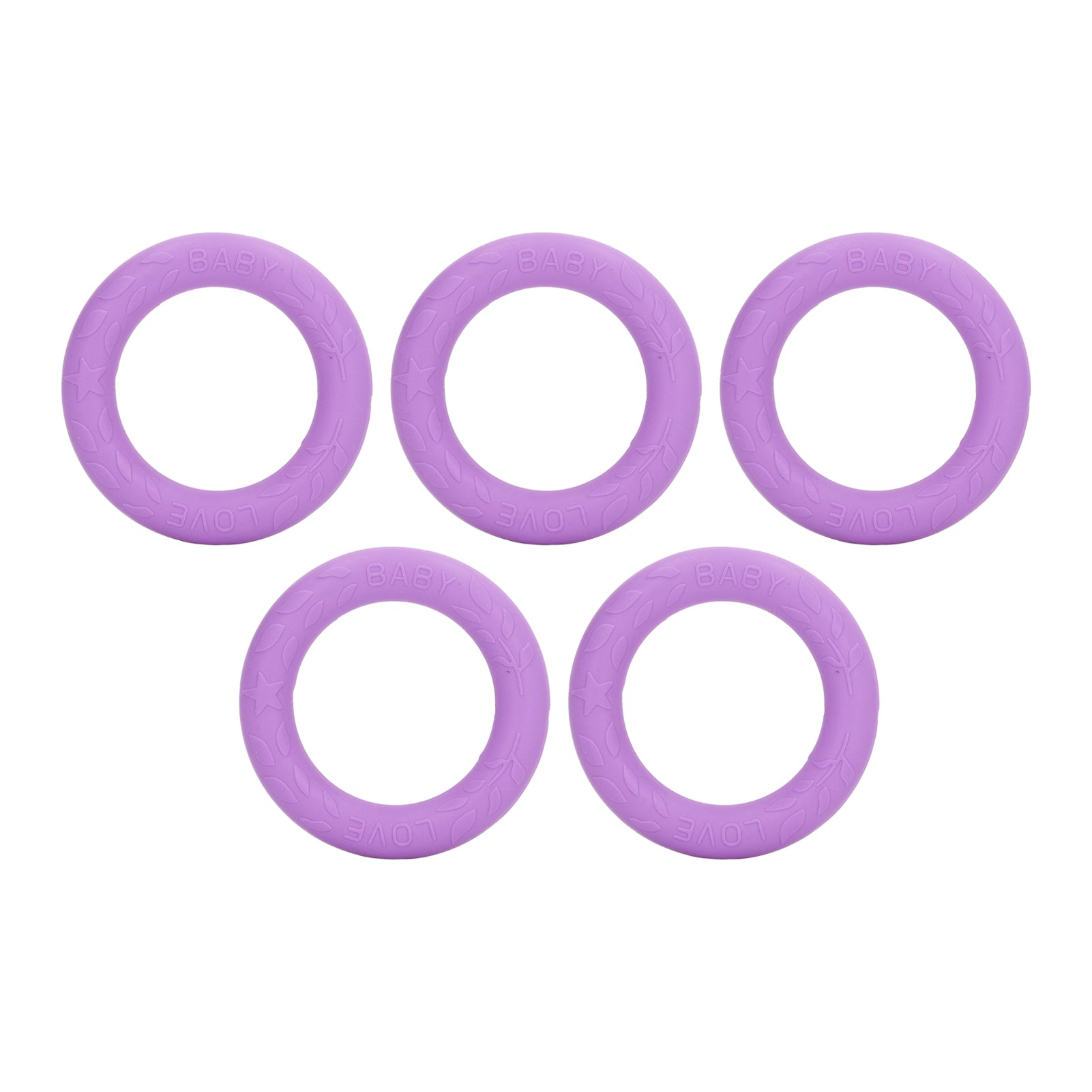 5pcs Baby Soft Silicone Teething Ring Toy Infant Safe Elastic Gum Relief Teething Bracelet for Home Travel Medium Purple