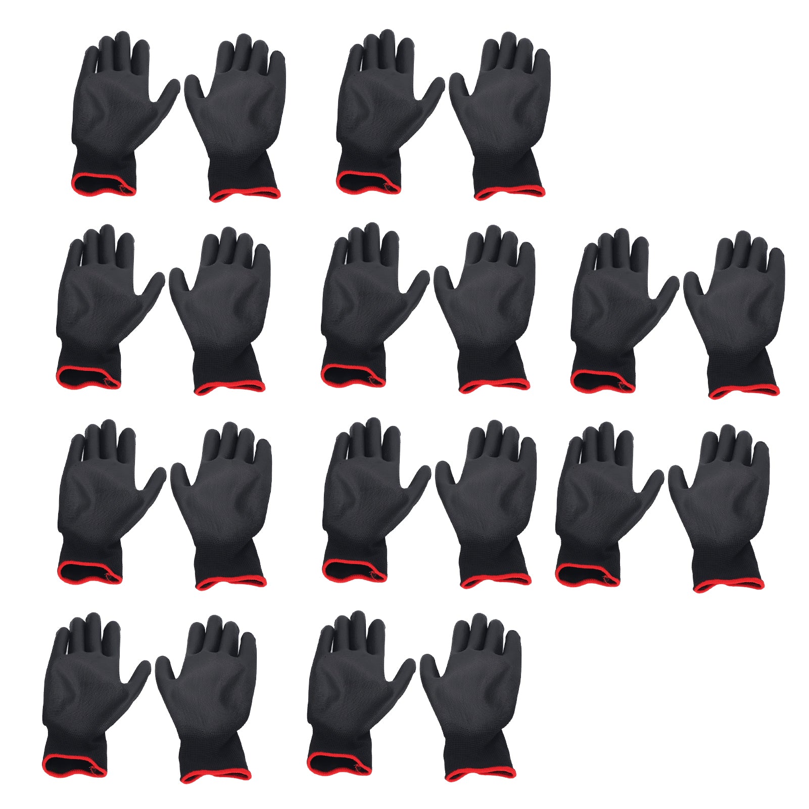 10 Pairs Safety Work Gloves PU Coated Static Proof Nylon General Black with Red Edge 9(L)