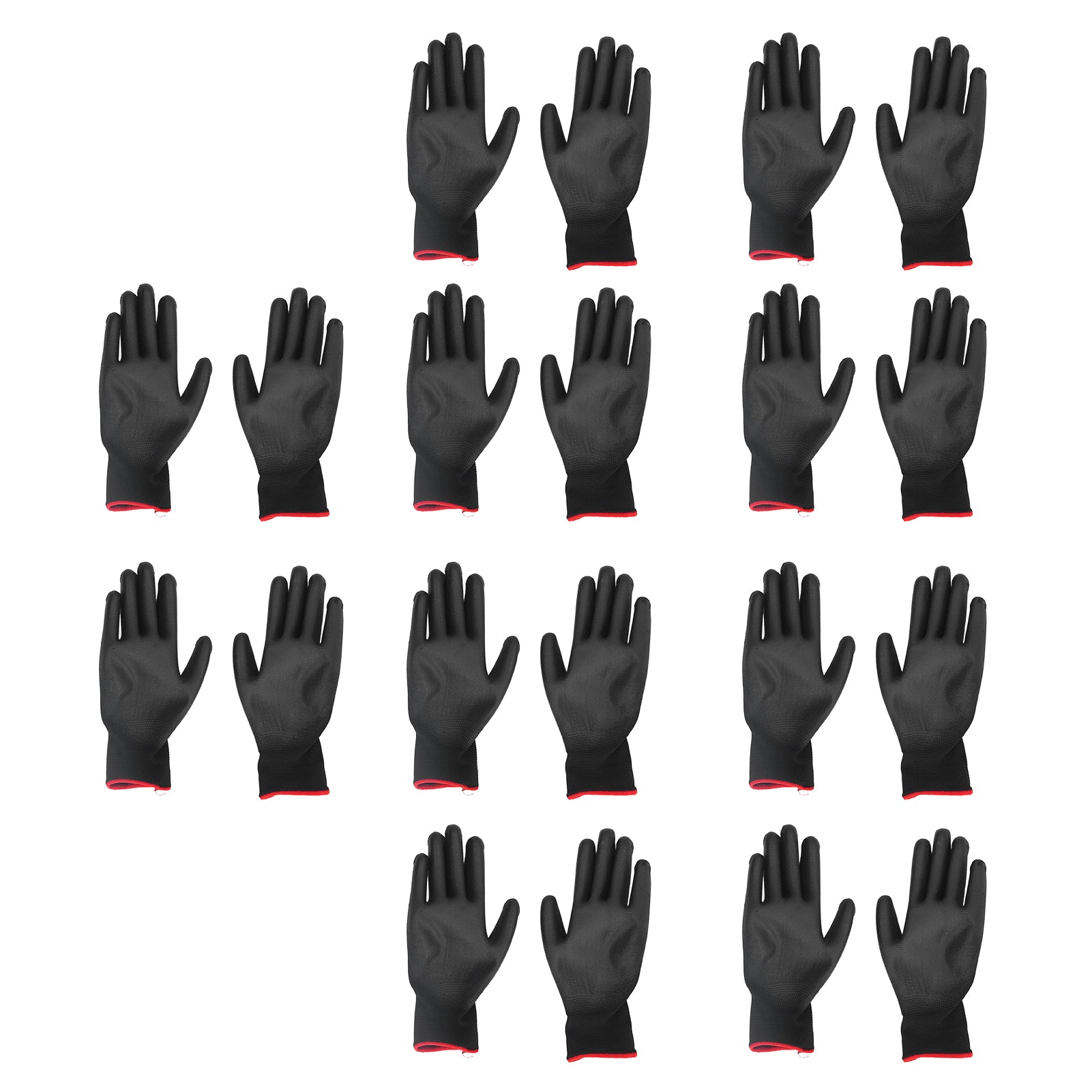 10 Pairs Safety Work Gloves PU Coated Static Proof Nylon General Black with Red Edge 9(L)