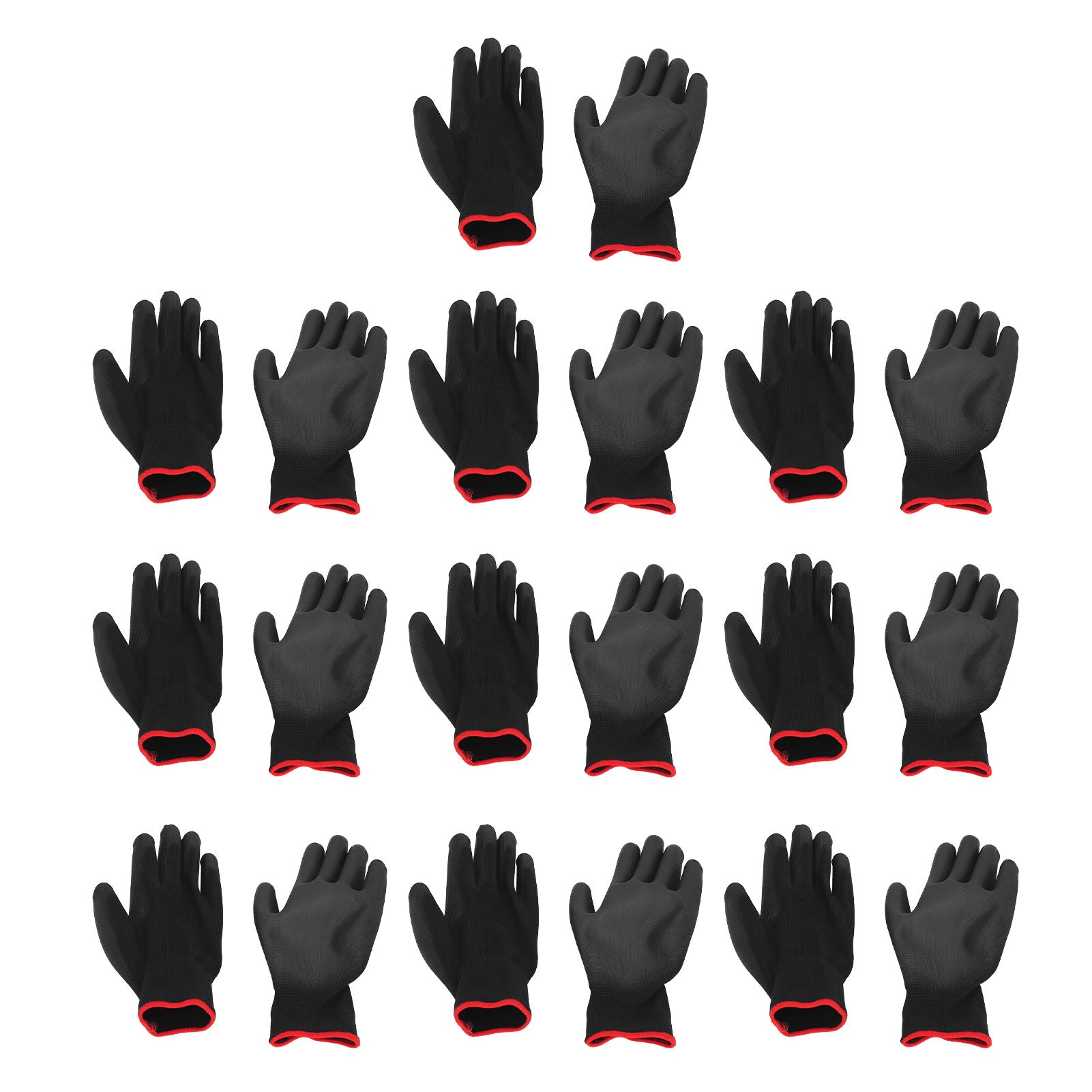 10 Pairs Safety Work Gloves PU Coated Static Proof Nylon General Black with Red Edge 9(L)