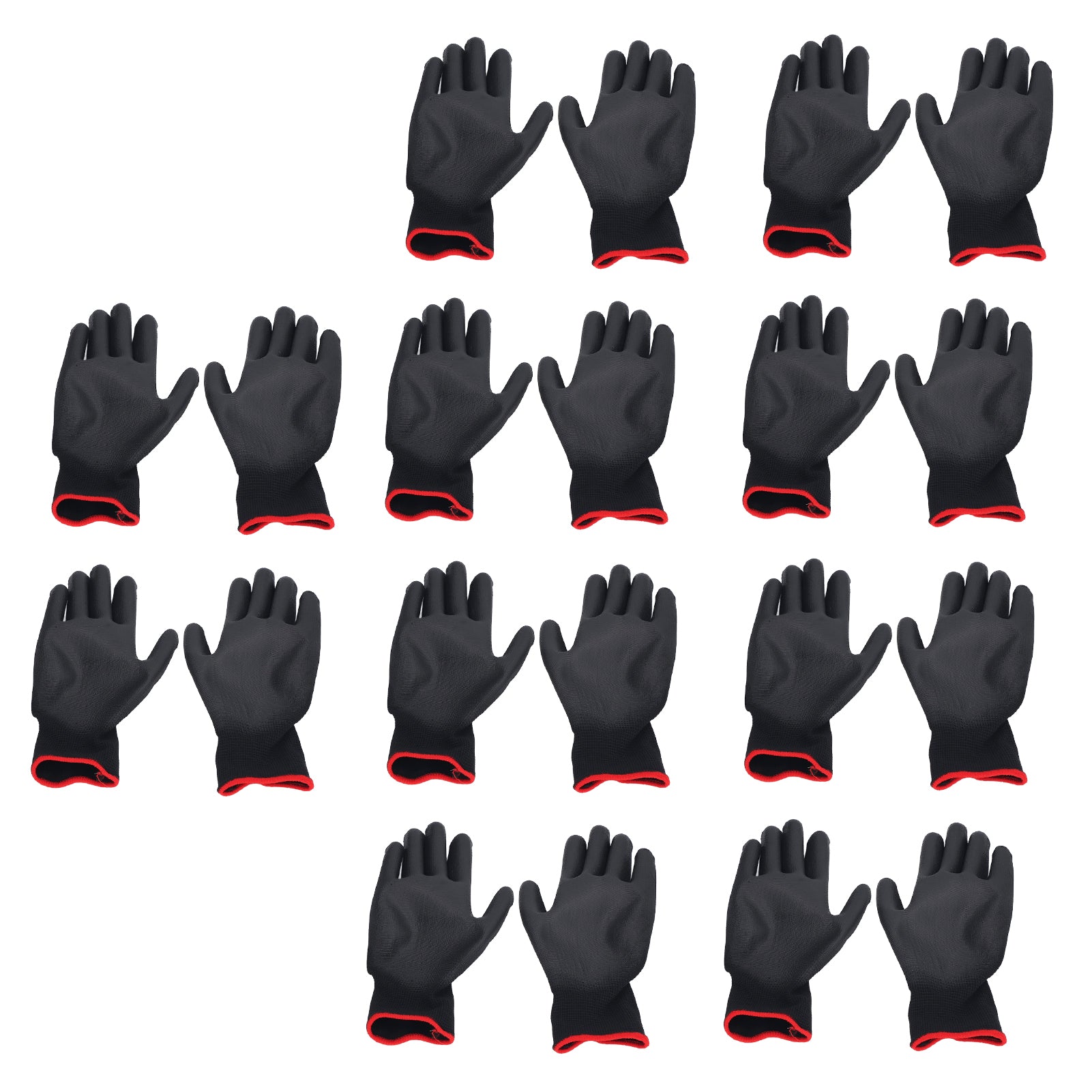 10 Pairs Safety Work Gloves PU Coated Static Proof Nylon General Black with Red Edge 9(L)