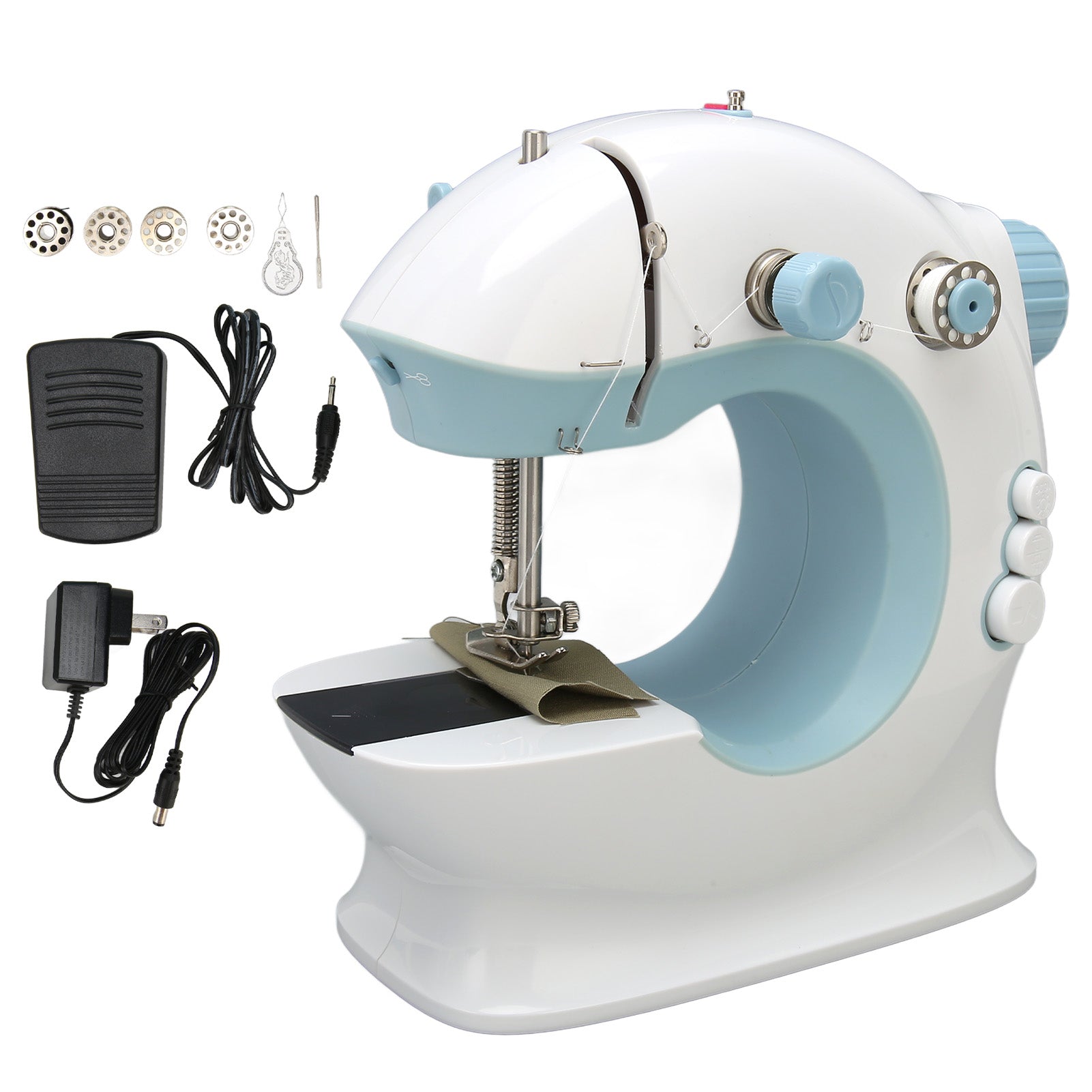 Mini Sewing Machine 2 Switch Modes Dual Power Supply Multifunction Electric Sewing Machine for Household 100‑240V Blue US Plug