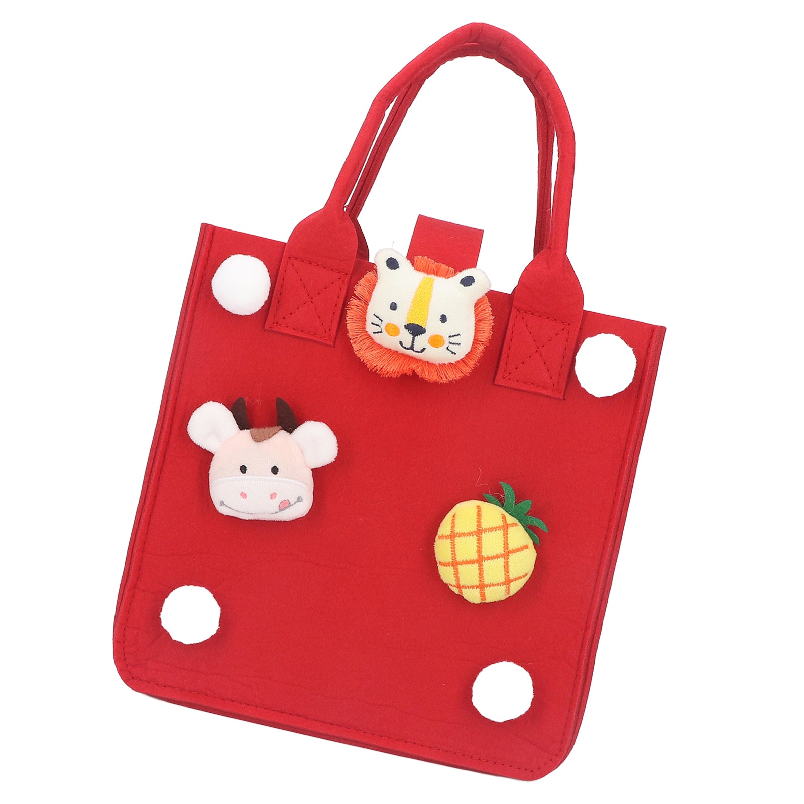 Shopping Felt Bag Cartoon Animal Fruit Decoration Reusable Red Felt Shopping Basket Red