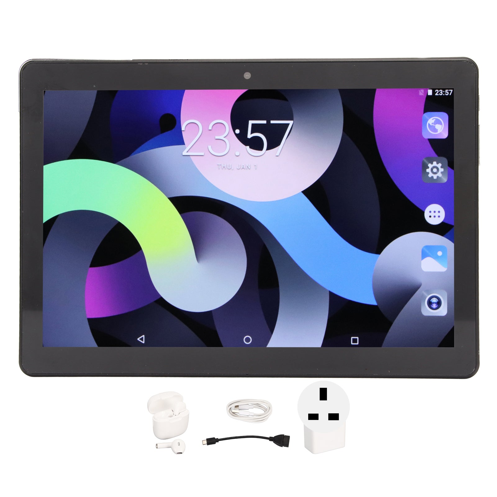 10.1 Inch Tablet with Bluetooth Earphones for Android 12 5G WiFi 4GB 64GB 1920x1200 8MP 13MP Cameras HD Tablet 100‑240V Black UK Plug