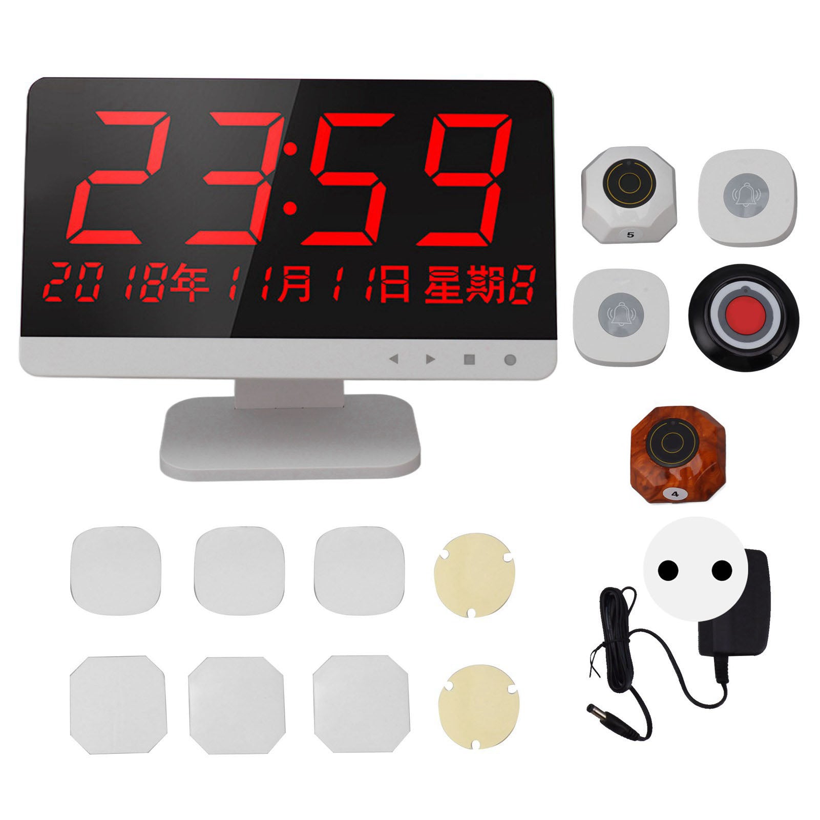 Wireless Calling System Queue Calling System with 5 Call Bell 1 Call Display Monitor for Hospital Restaurant 100‑240V EU Plug