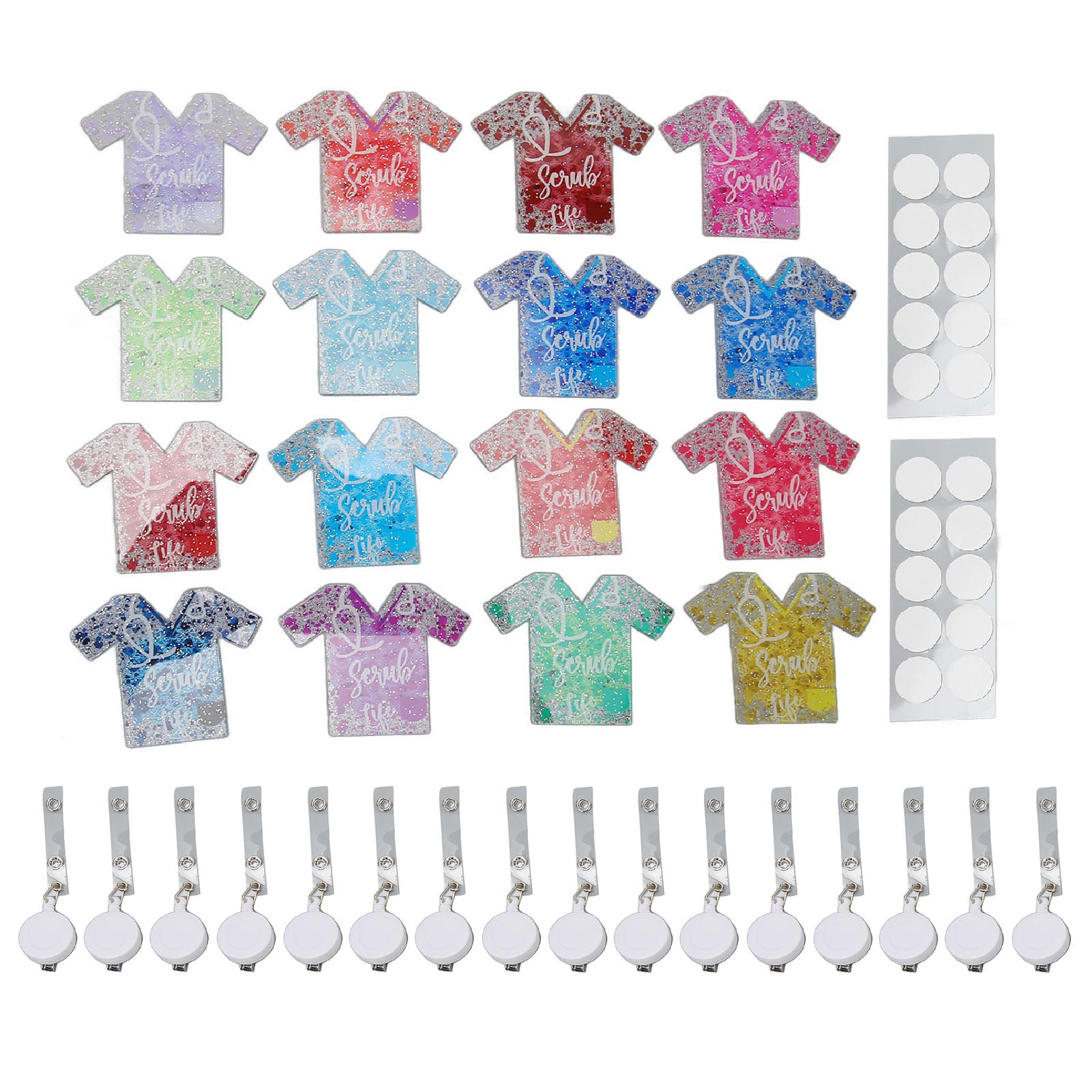 16 Set Retractable Badge Reel Holders Colorful Acrylic ID Card Name Clips Badge for Nurse Doctor Type 1