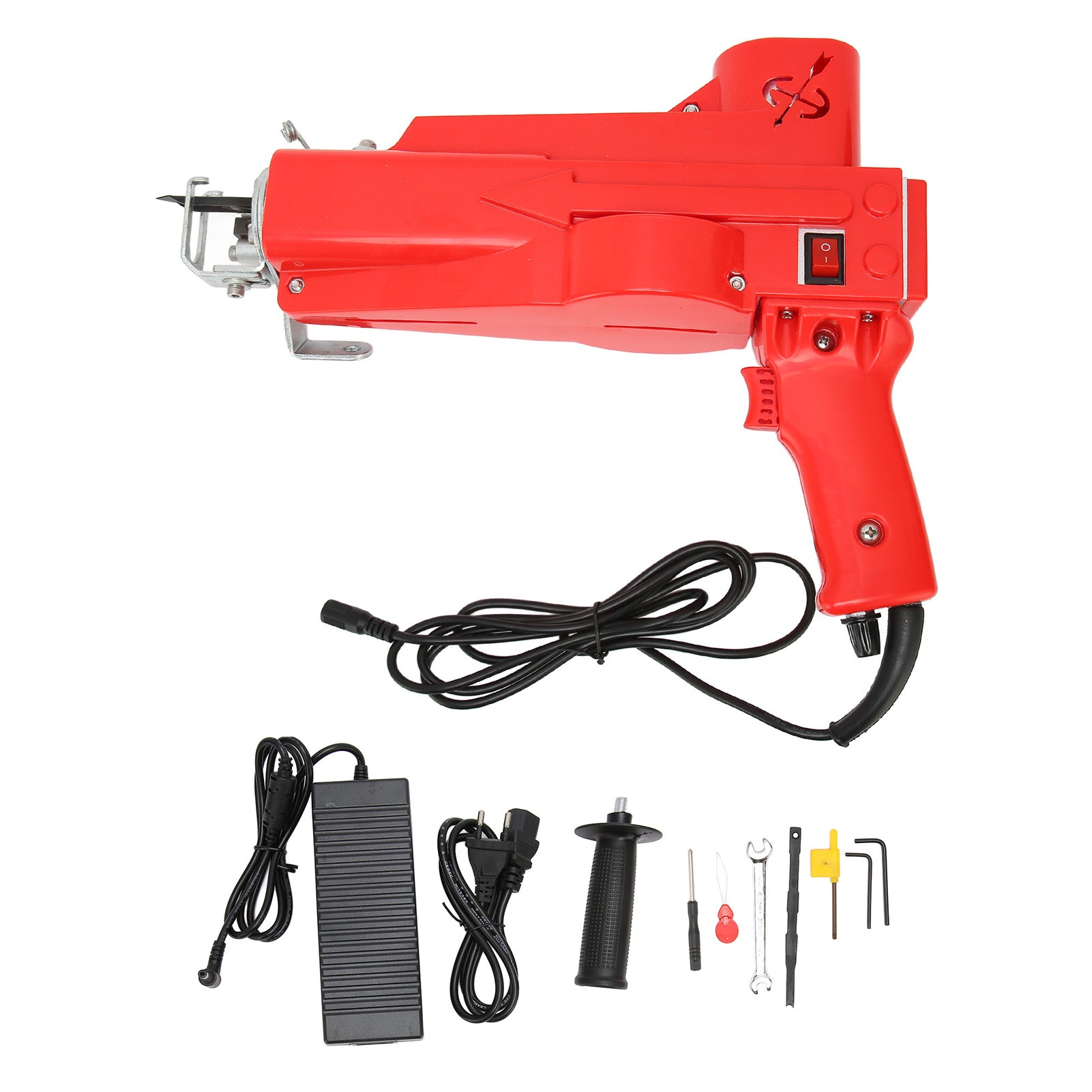2 in 1 Rug Tufting Machine Cut Pile Loop Pile Low Noise Carpet Gun Machine with Auxiliary Handle 100‑240V Red EU Plug