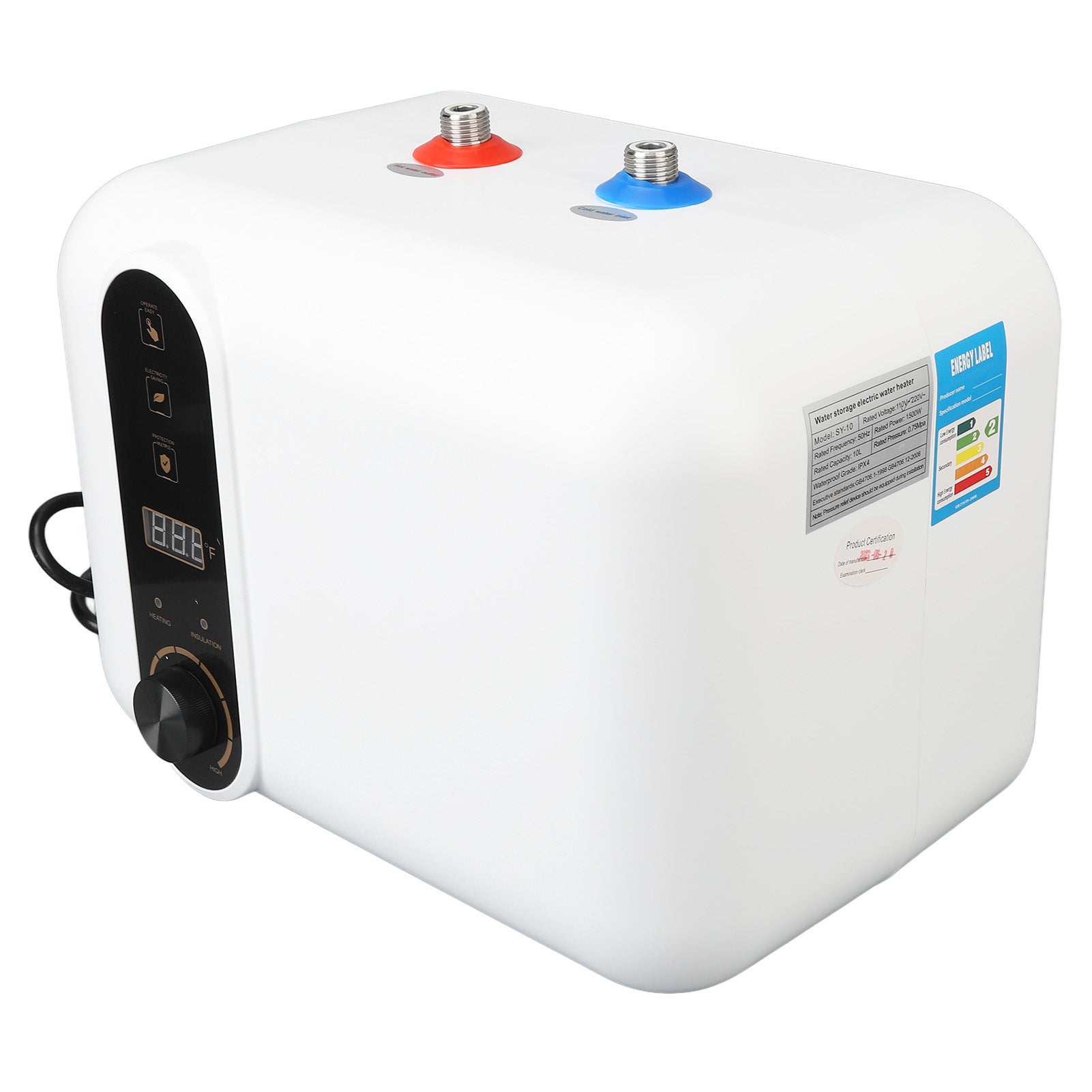1500W Electric Water Heater 10L Storage Tank Instant Hot Water Heater for Kitchen Bathroom Upper Outlet US Plug 110V
