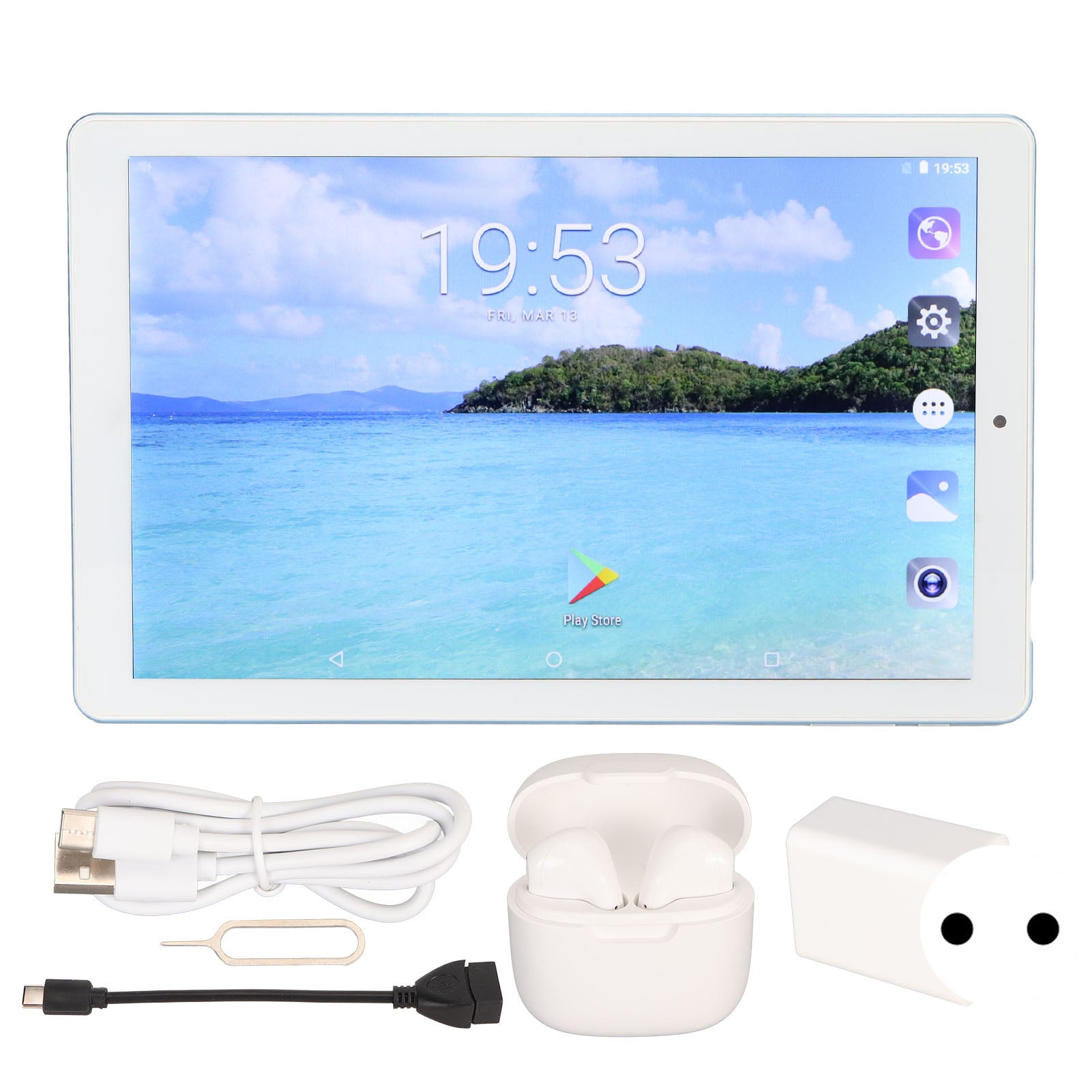 10.1 Inch Tablet for Android 11.0 5G WiFi 4GB 64GB 8MP 16MP MT6735 8 Core HD Tablet with Bluetooth Earphone 100‑240V Blue EU Plug