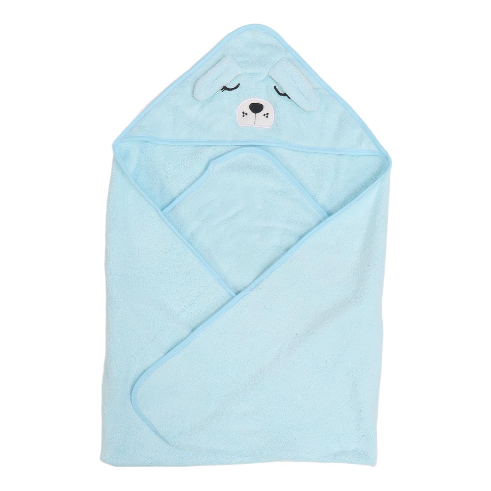 Hooded Baby Bath Towel Cartoon Animal Shaped Soft Fleece Water Absorption Baby Swaddle Towel 80x80cm Blue Dog