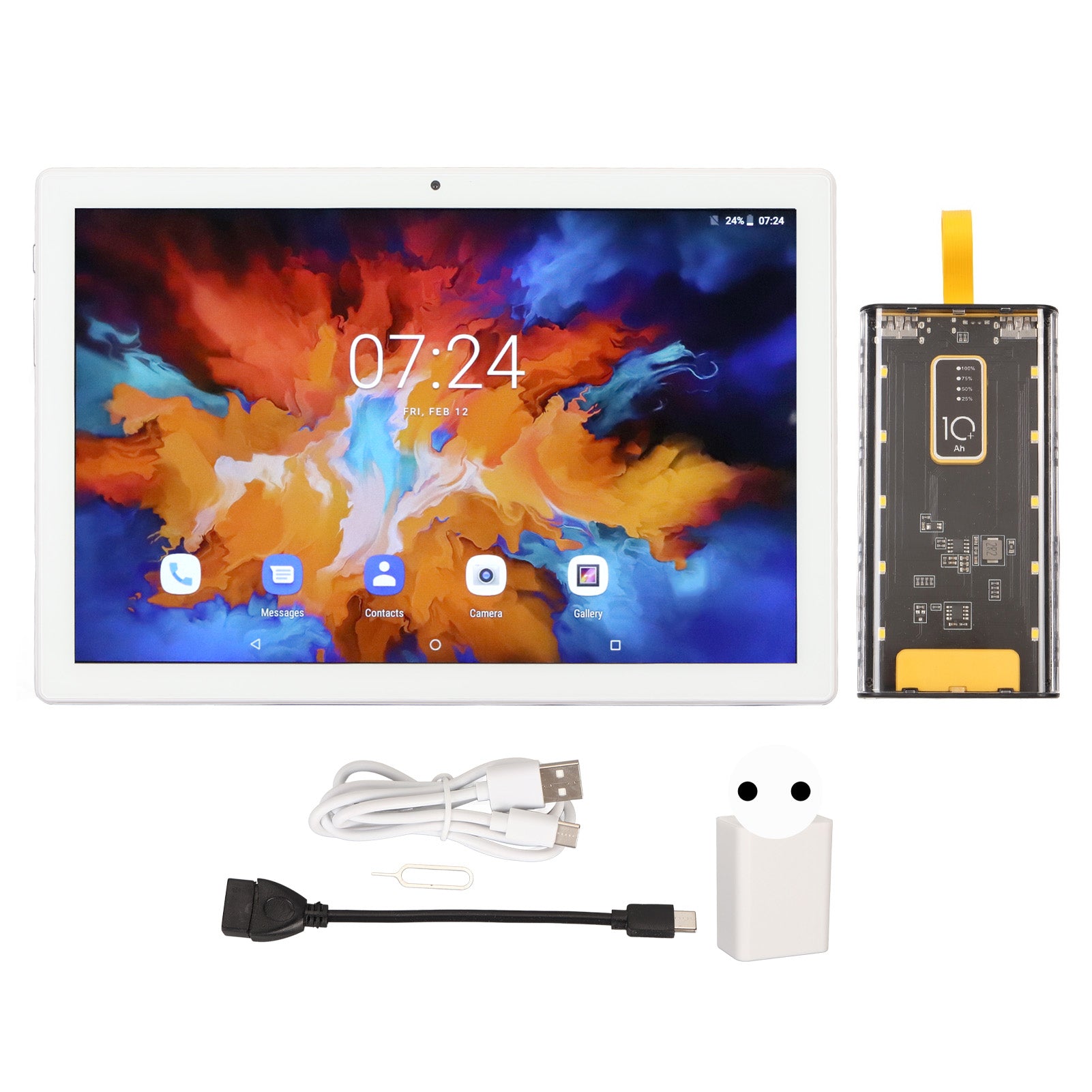 10.1 Inch Tablet MT6755 Octa Core CPU 12GB RAM 256GB ROM 5GWiFi 4G Network Tablet PC for Android11.0 100‑240V with 10000mAh Power Bank White EU Plug