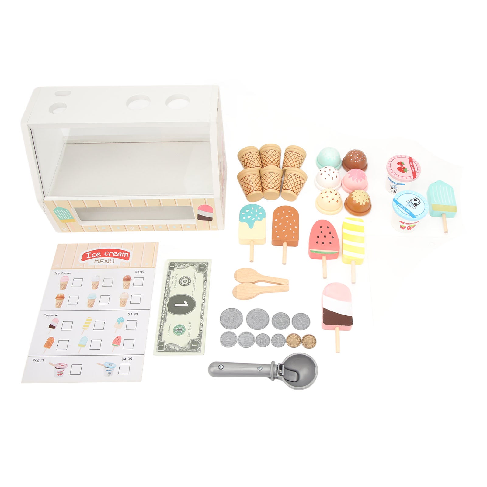 Wooden Pretend Ice Cream Playset Sorting Stacking Game Interactive Ice Cream Toy Play Store