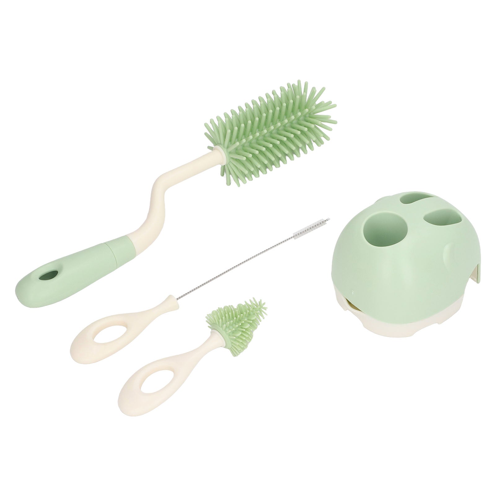 Baby Bottle Brush Set Ergonomic Handle Multipurpose Silicone Bottle Cleaning Brushes with Base for Nipple Straw Green Rotatable