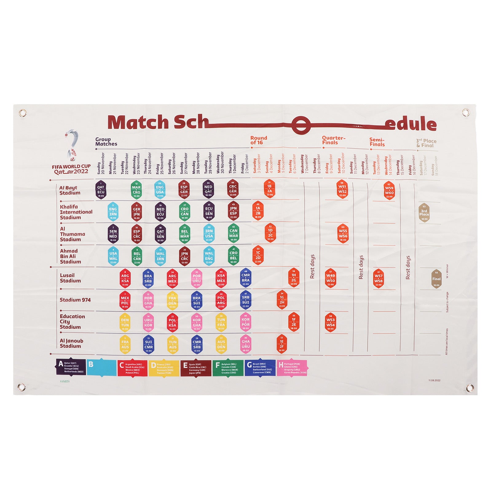 Football Game Wall Chart Portable Home Bar Office 2022 Soccer Match Schedule Poster Decoration SJBSCB‑13