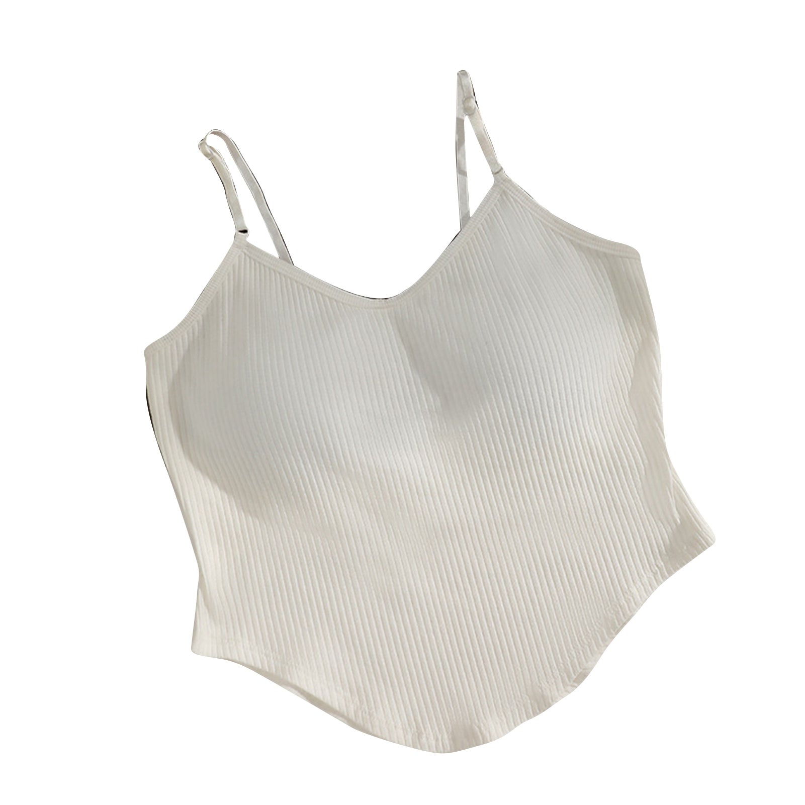 Women Tank Top Adjust Spaghetti Straps Rib Knitting Slim Fit Padded Tank Top for Daily Wear Pearl White Free Size(40‑60kg)