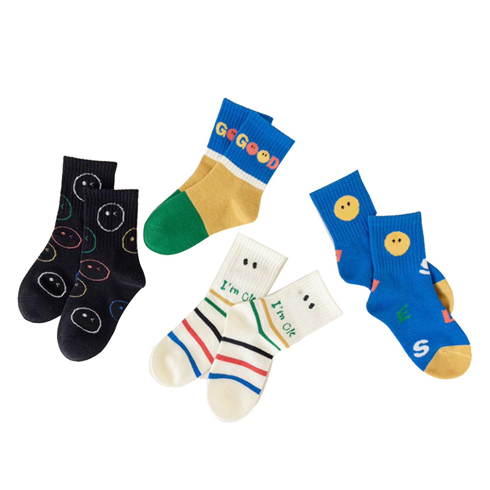 Cartoon Smiling Face Socks Soft Lovely Colorful Mid Calf Happy Face Socks for Children Winter S (1‑3 Years Old)