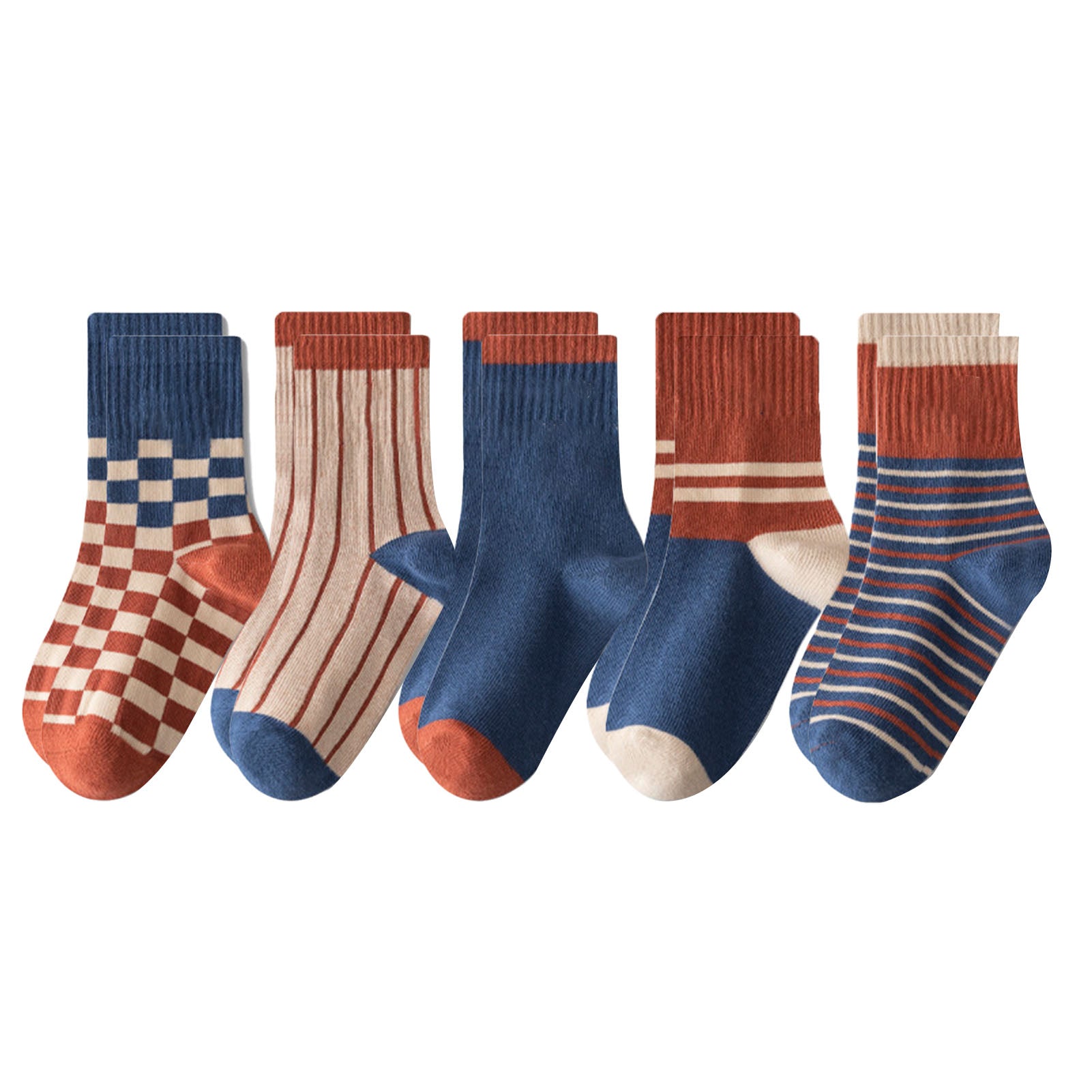 5 Pairs Kids Socks Soft Combed Cotton Lovely Stripe Pattern Children Mid Calf Socks for Autumn Winter S (1‑3 Years Old, 10‑13cm/3.9‑5.1in)
