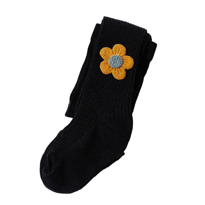 Girls Dance Tight Soft Cotton Elastic Breathable Children Footed Dance Sockings with Flower Shape Decor for Spring Autumn Black M, Suitable for Height 90‑102cm/35.4‑40.2in