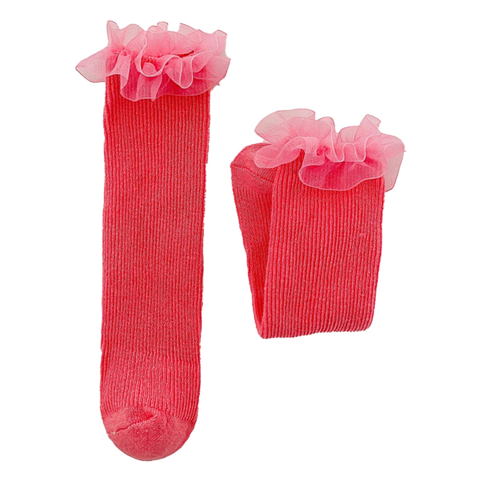 Children's Socks Mid Calf Combed Cotton Breathable Lace Edging Kids Girl's Socks for Spring Summer Green