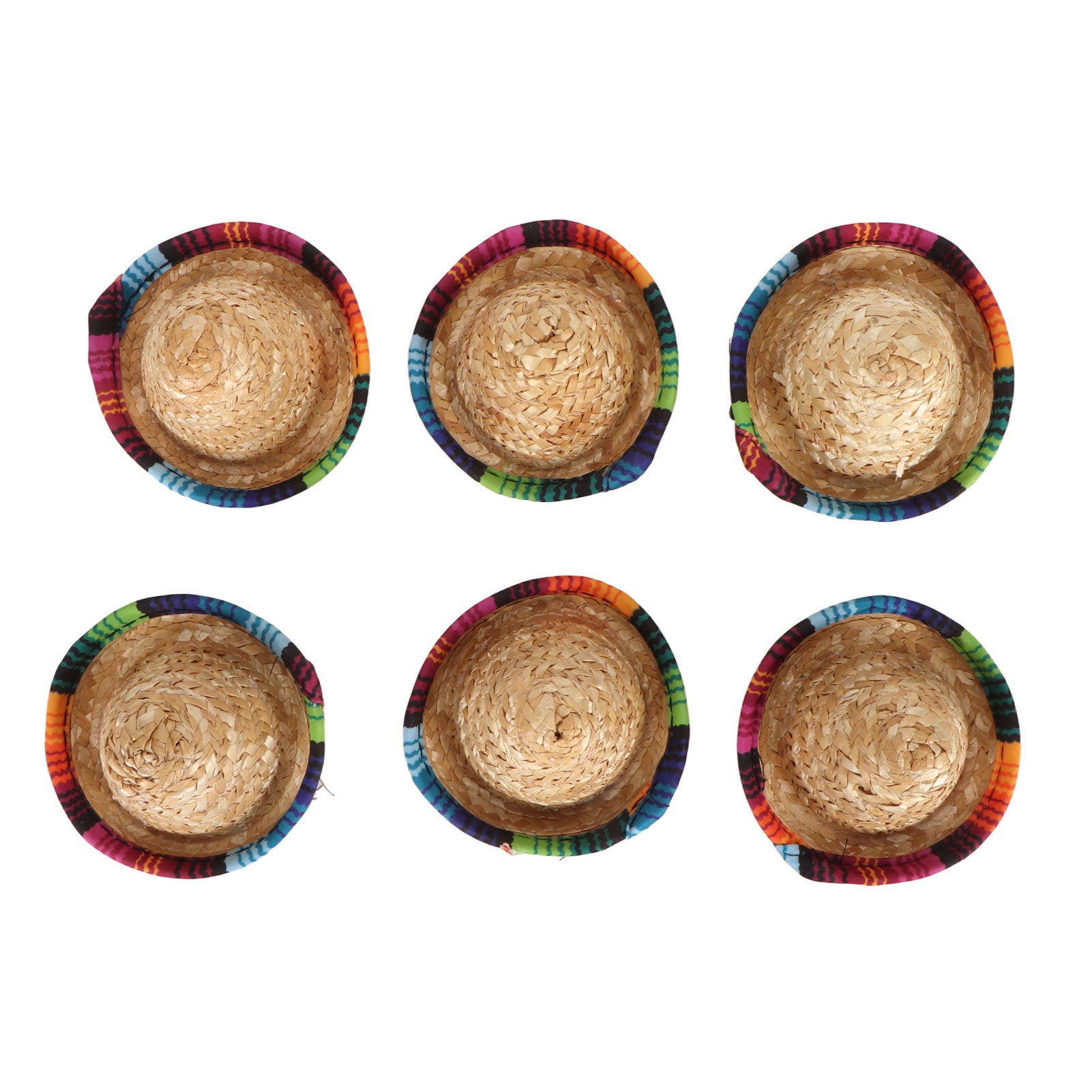 6Pcs Mini Sombrero Straw Hats 3.7in Diameter Mexican Style Wide Rim Bright Colors Mini Straw Hats for Decoration DIY