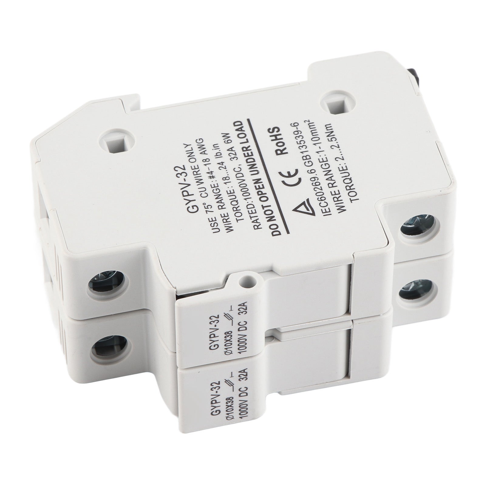 2P 32A PV Fuse Holder with 2PCS 20A Photovoltaic Fuses for Power Generation System 1000VDC