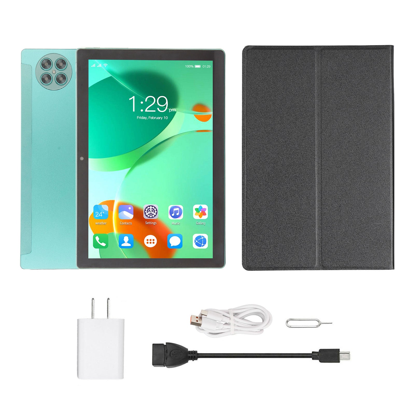 10.1 Inch Tablet Multifunction Octa CPU 8GB RAM 256GB ROM 5G WIFI 4G Network Tablet PC for Android 12.0 100‑240V Green US Plug