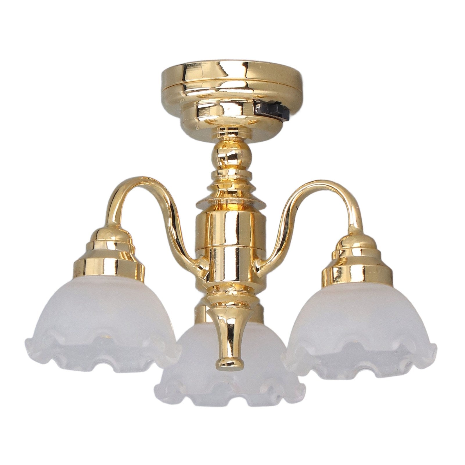 Dollhouse Ceiling Light 3 Heads Battery Powered Metal Glass Dollhouse Miniature Chandelier for 1:12 Scale Decoration