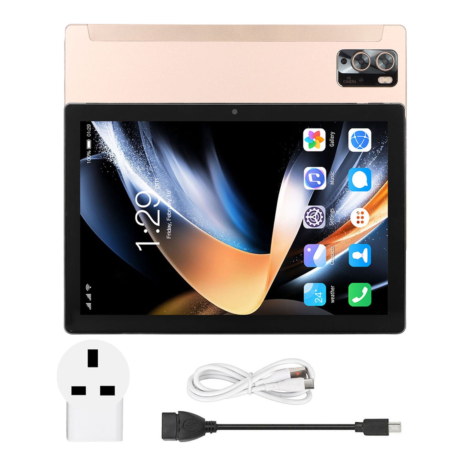 10.1 Inch Tablet for Android 13 8 Core CPU 8GB 256GB Support 4G Network 7000mAh Battery 5G WIFI Tablet 100‑240V Gold UK Plug