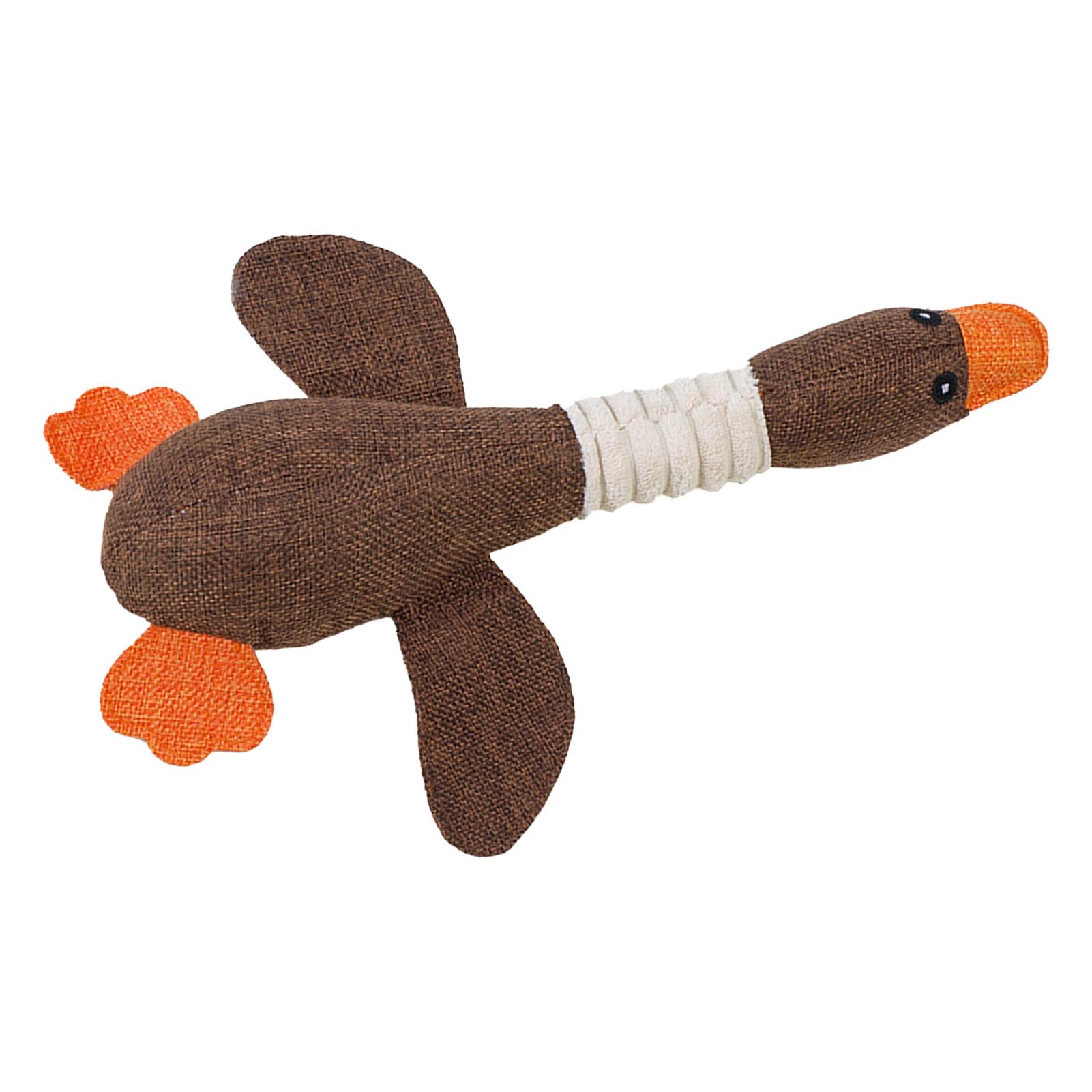 Dog Stuffed Toys Wild Geese Shape Soft Linen Squeaky Pet Chew Toys for Dog Cat Chewing and Teeth Cleaning Coffee