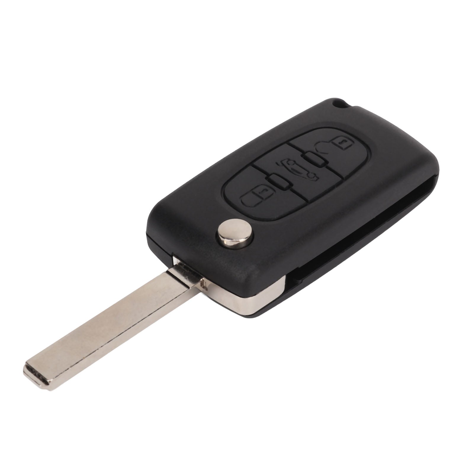 Car Key Case Black 3 Buttons Folding Flipping Protective Key Fob Cover Replacement for Peugeot 107 207 307 307cc Slotless Blades (Model: CE0536‑VA20